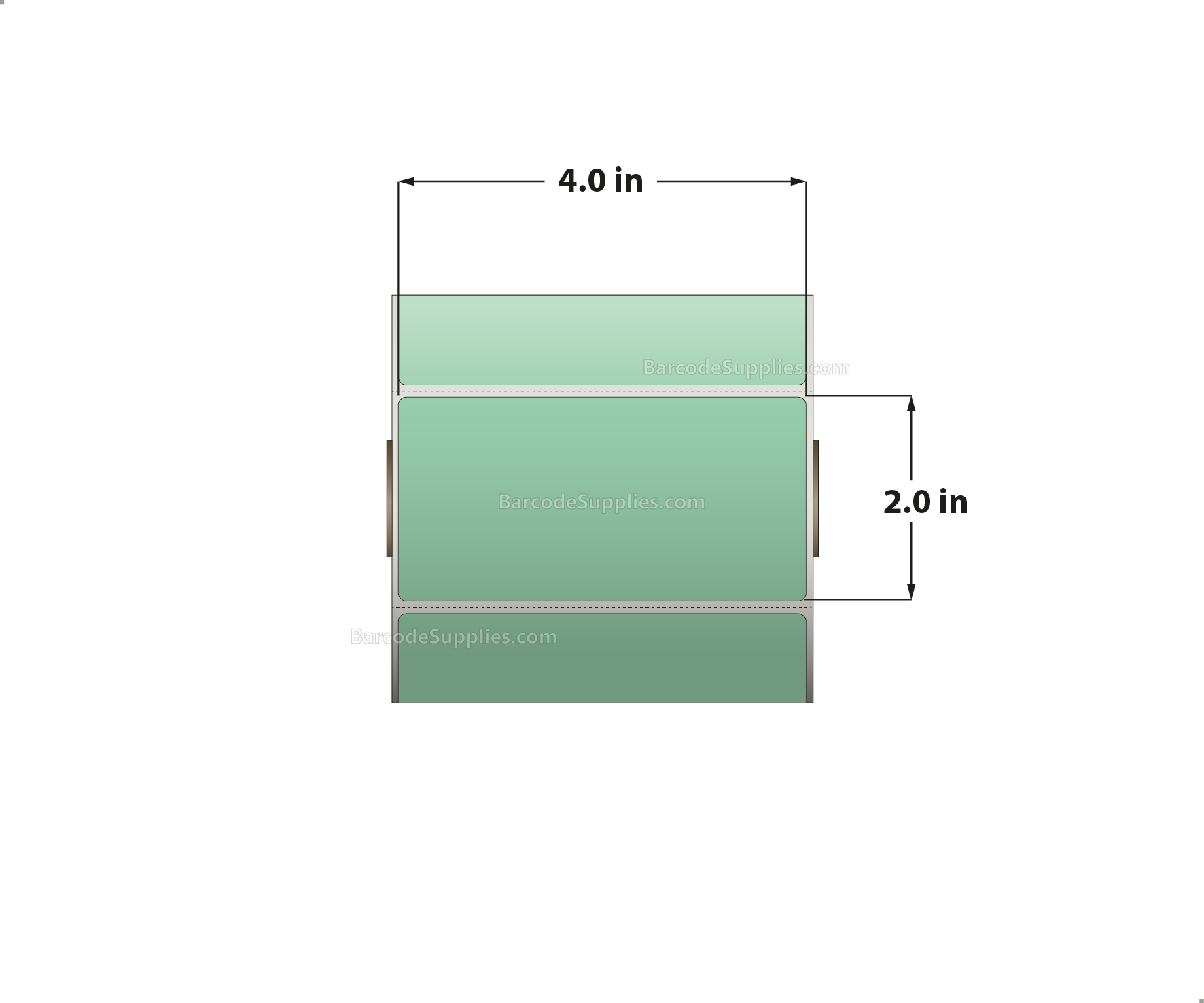 4 x 2 Direct Thermal Green Labels With Acrylic Adhesive - Perforated - 735 Labels Per Roll - Carton Of 12 Rolls - 8820 Labels Total - MPN: RD-4-2-735-GR