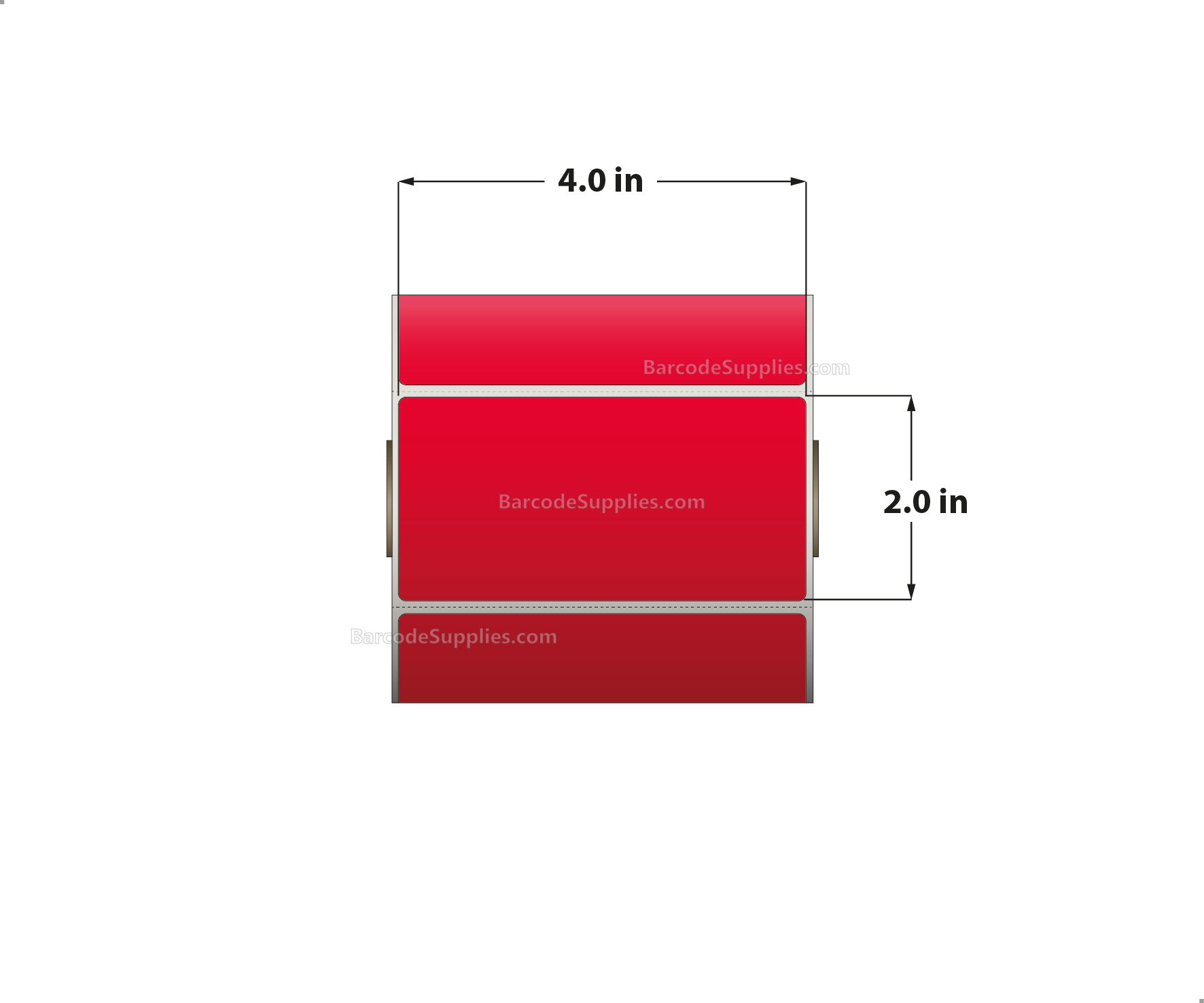 4 x 2 Direct Thermal Red Labels With Acrylic Adhesive - Perforated - 735 Labels Per Roll - Carton Of 12 Rolls - 8820 Labels Total - MPN: RD-4-2-735-RD