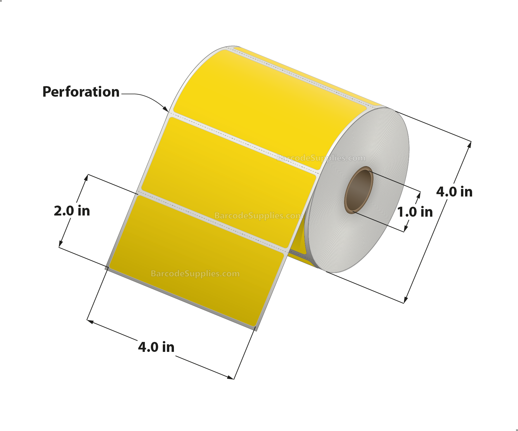 4 x 2 Direct Thermal Yellow Labels With Acrylic Adhesive - Perforated - 735 Labels Per Roll - Carton Of 12 Rolls - 8820 Labels Total - MPN: RD-4-2-735-YL