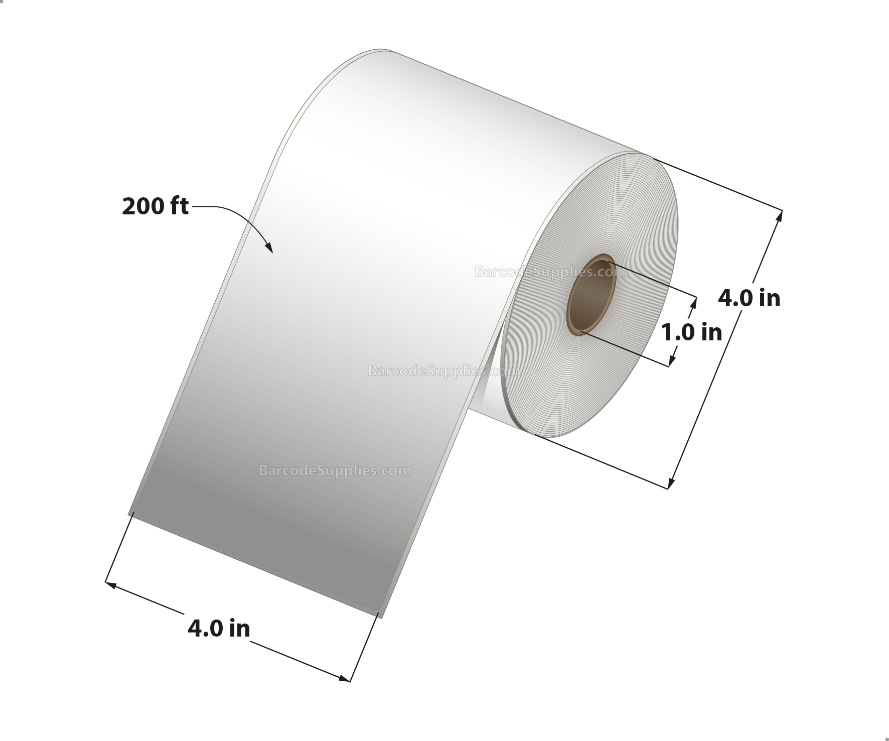 4 x 200' Direct Thermal White Labels With Acrylic Adhesive - Perforated - 1 Labels Per Roll - Carton Of 12 Rolls - 12 Labels Total - MPN: RD-4-200-1-1*