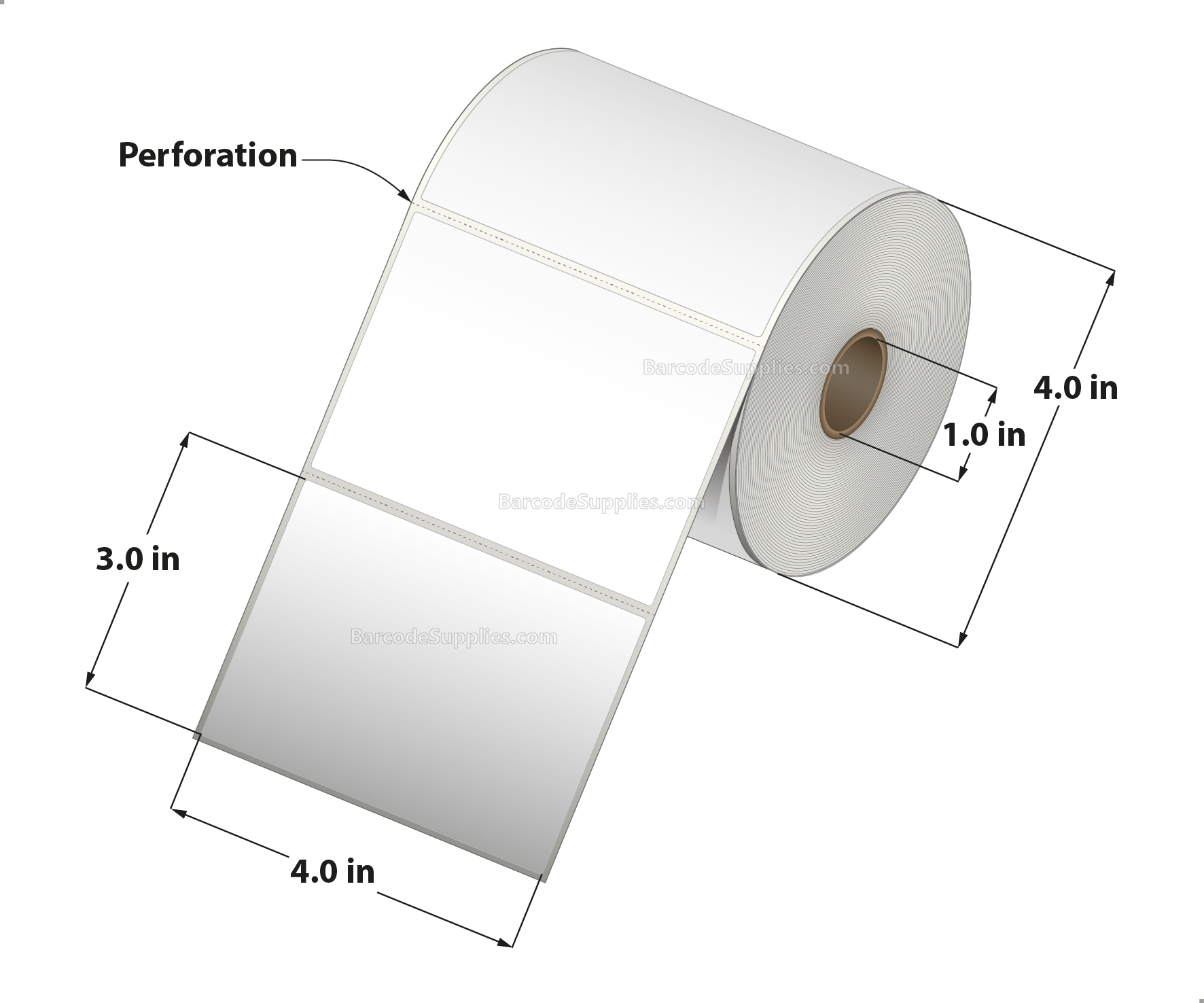4 x 3 Direct Thermal White Labels With Permanent Acrylic Adhesive - Perforated - 500 Labels Per Roll - Carton Of 4 Rolls - 2000 Labels Total - MPN: DT43-14PDT