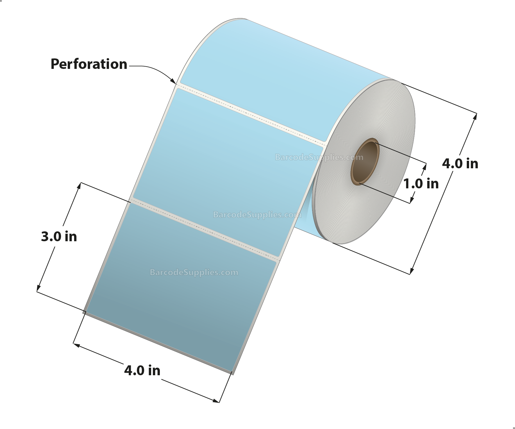 4 x 3 Direct Thermal Blue Labels With Acrylic Adhesive - Perforated - 500 Labels Per Roll - Carton Of 12 Rolls - 6000 Labels Total - MPN: RD-4-3-500-BL