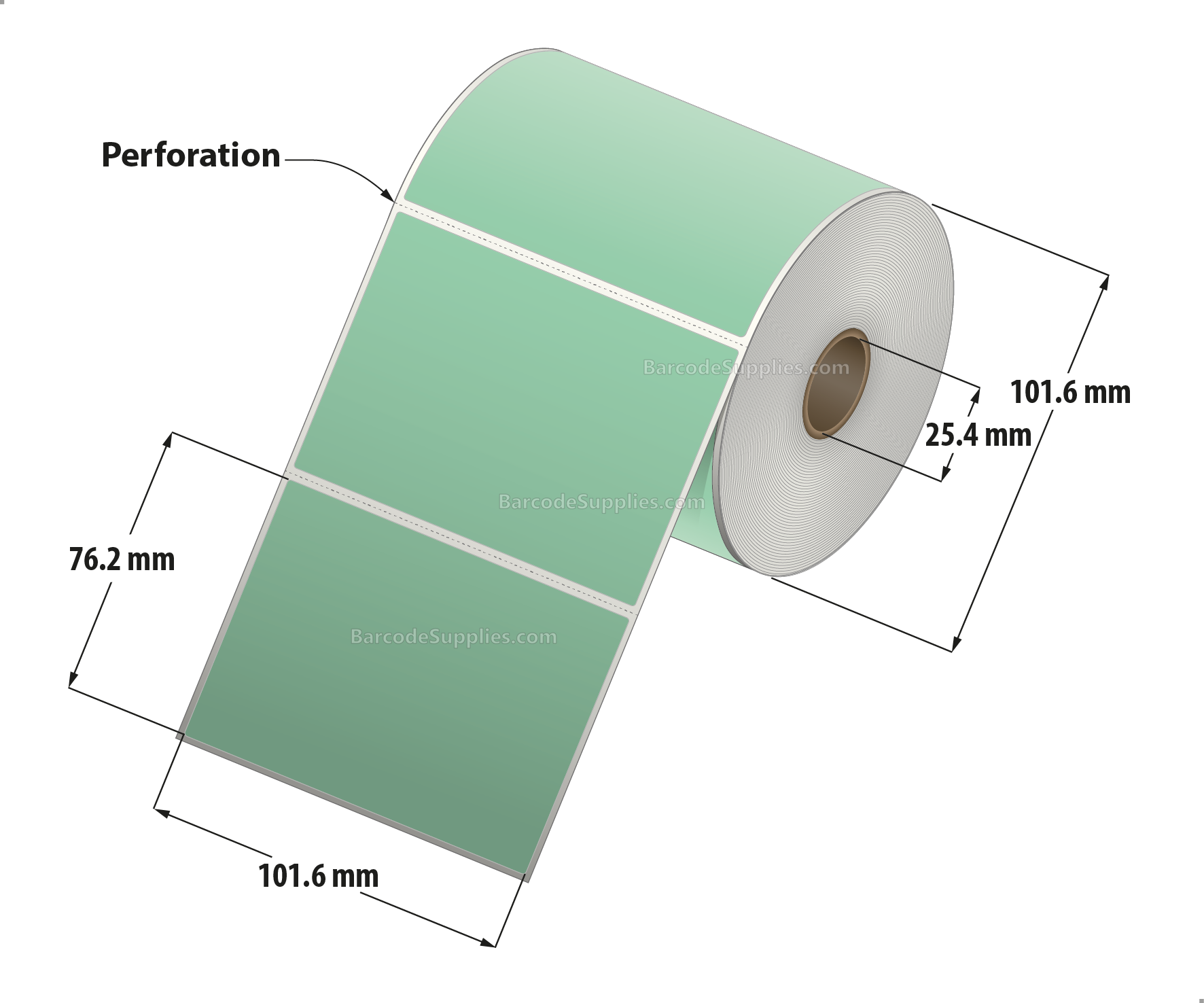 4 x 3 Direct Thermal Green Labels With Acrylic Adhesive - Perforated - 500 Labels Per Roll - Carton Of 12 Rolls - 6000 Labels Total - MPN: RD-4-3-500-GR