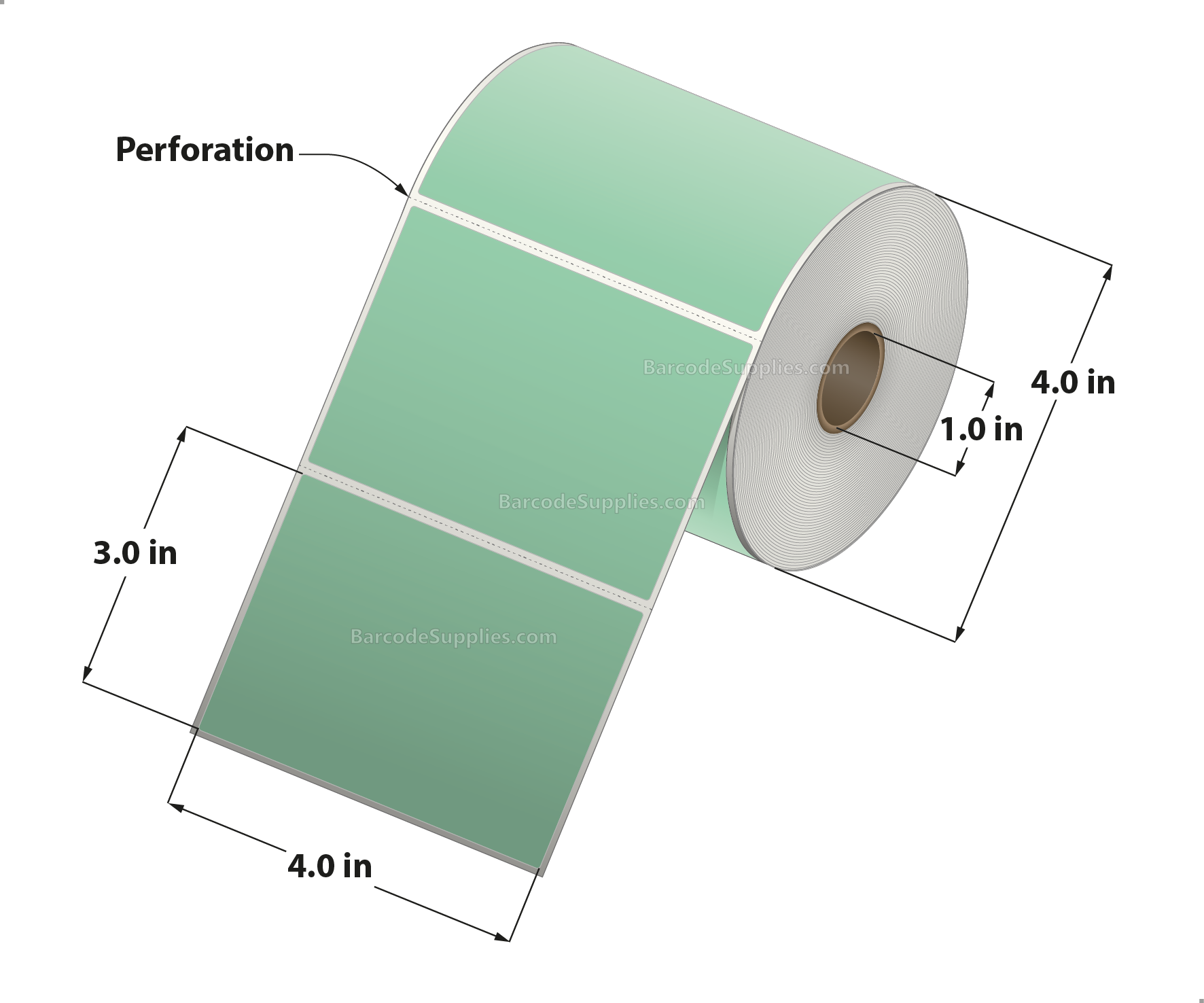 4 x 3 Direct Thermal Green Labels With Acrylic Adhesive - Perforated - 500 Labels Per Roll - Carton Of 12 Rolls - 6000 Labels Total - MPN: RD-4-3-500-GR