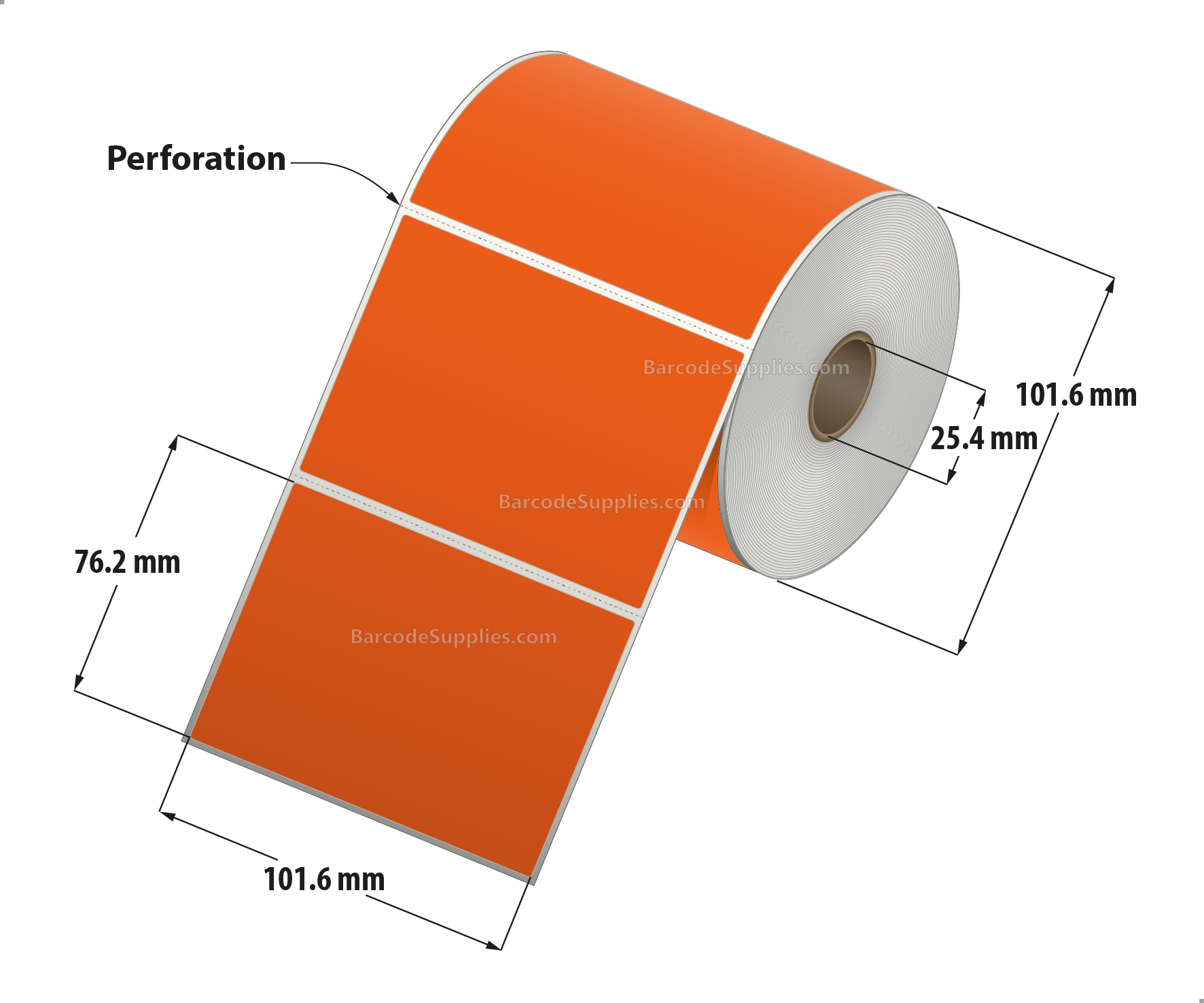 4 x 3 Direct Thermal Orange Labels With Acrylic Adhesive - Perforated - 500 Labels Per Roll - Carton Of 12 Rolls - 6000 Labels Total - MPN: RD-4-3-500-OR