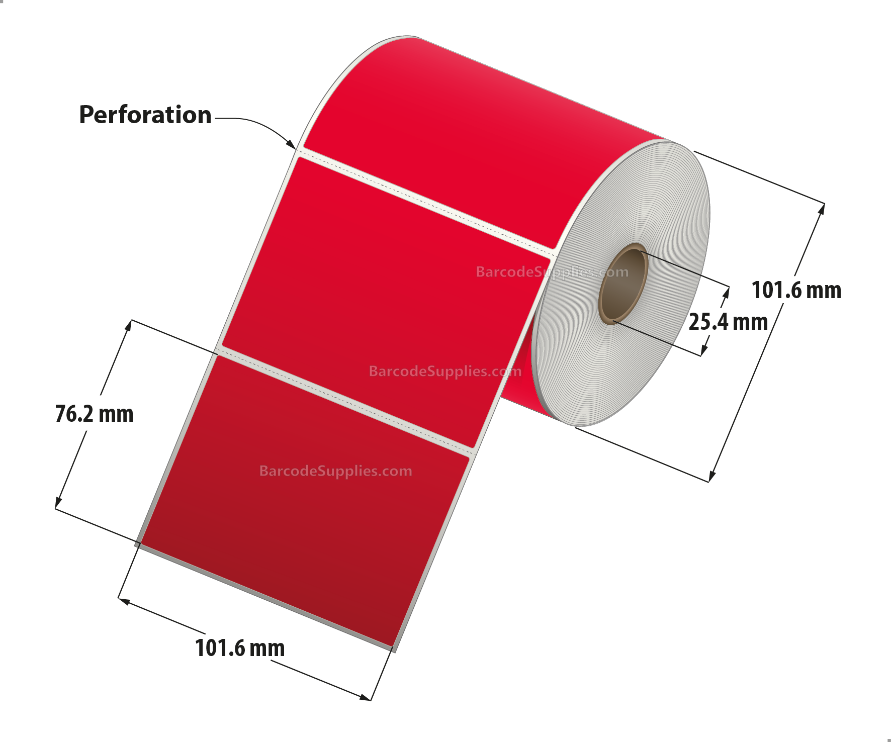 4 x 3 Direct Thermal Red Labels With Acrylic Adhesive - Perforated - 500 Labels Per Roll - Carton Of 12 Rolls - 6000 Labels Total - MPN: RD-4-3-500-RD
