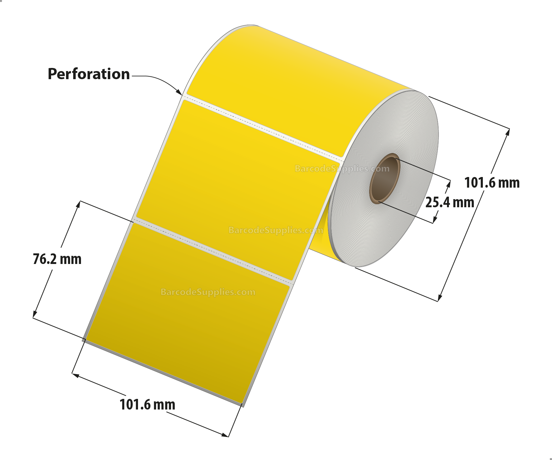 4 x 3 Direct Thermal Yellow Labels With Acrylic Adhesive - Perforated - 500 Labels Per Roll - Carton Of 12 Rolls - 6000 Labels Total - MPN: RD-4-3-500-YL