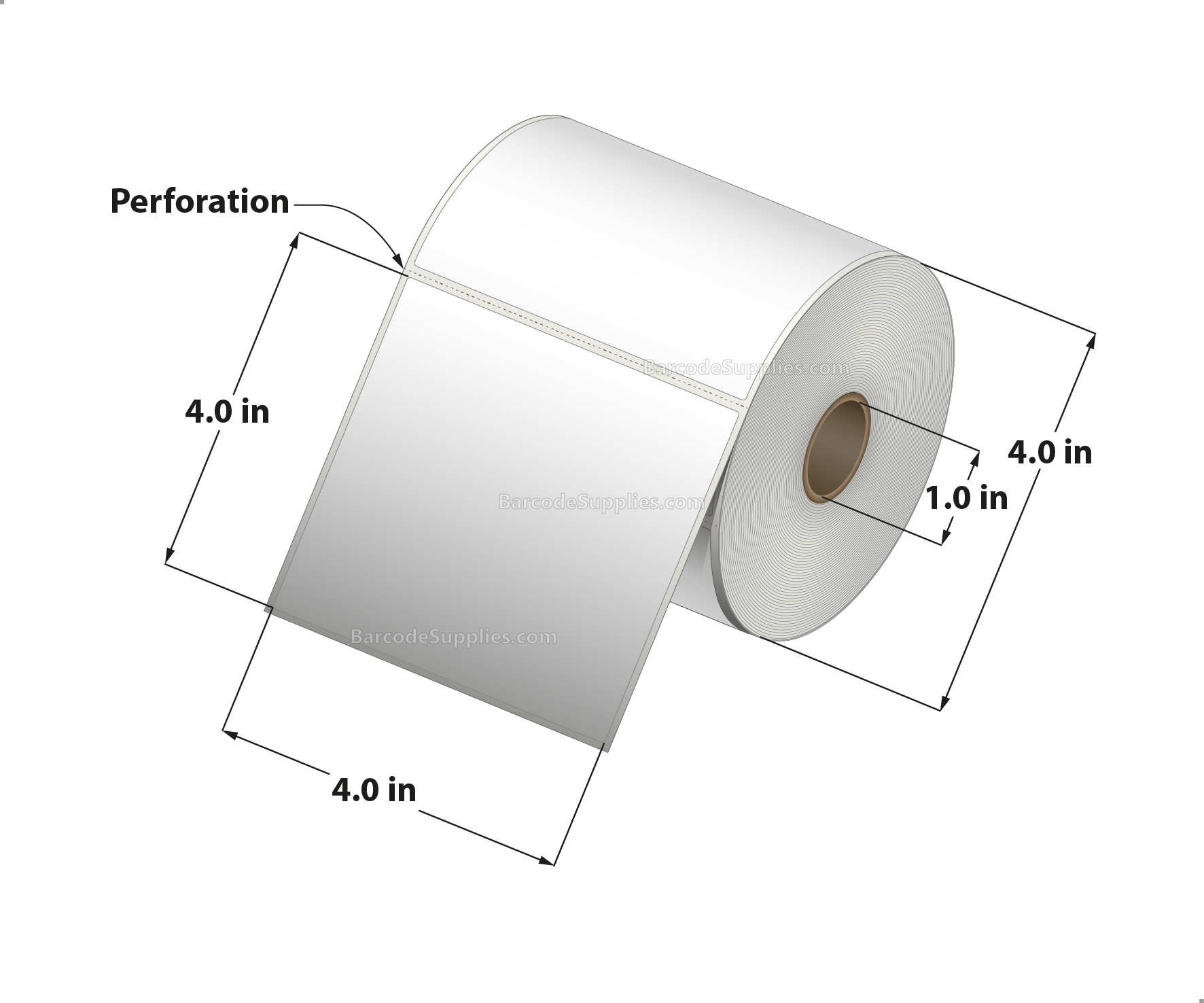 4 x 4 Thermal Transfer White Labels With Permanent Acrylic Adhesive - Perforated - 375 Labels Per Roll - Carton Of 4 Rolls - 1500 Labels Total - MPN: TH44-14PTT