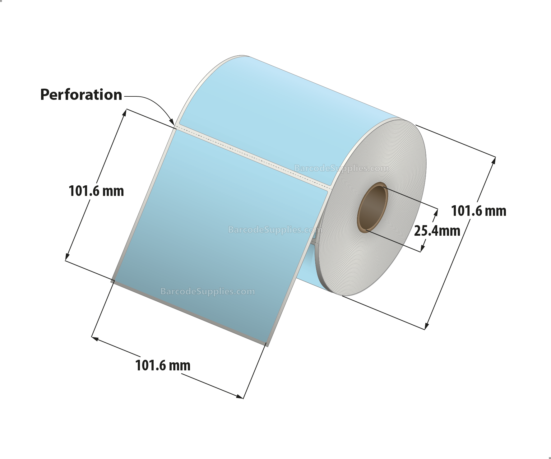 4 x 4 Direct Thermal Blue Labels With Acrylic Adhesive - Perforated - 380 Labels Per Roll - Carton Of 12 Rolls - 4560 Labels Total - MPN: RD-4-4-380-BL