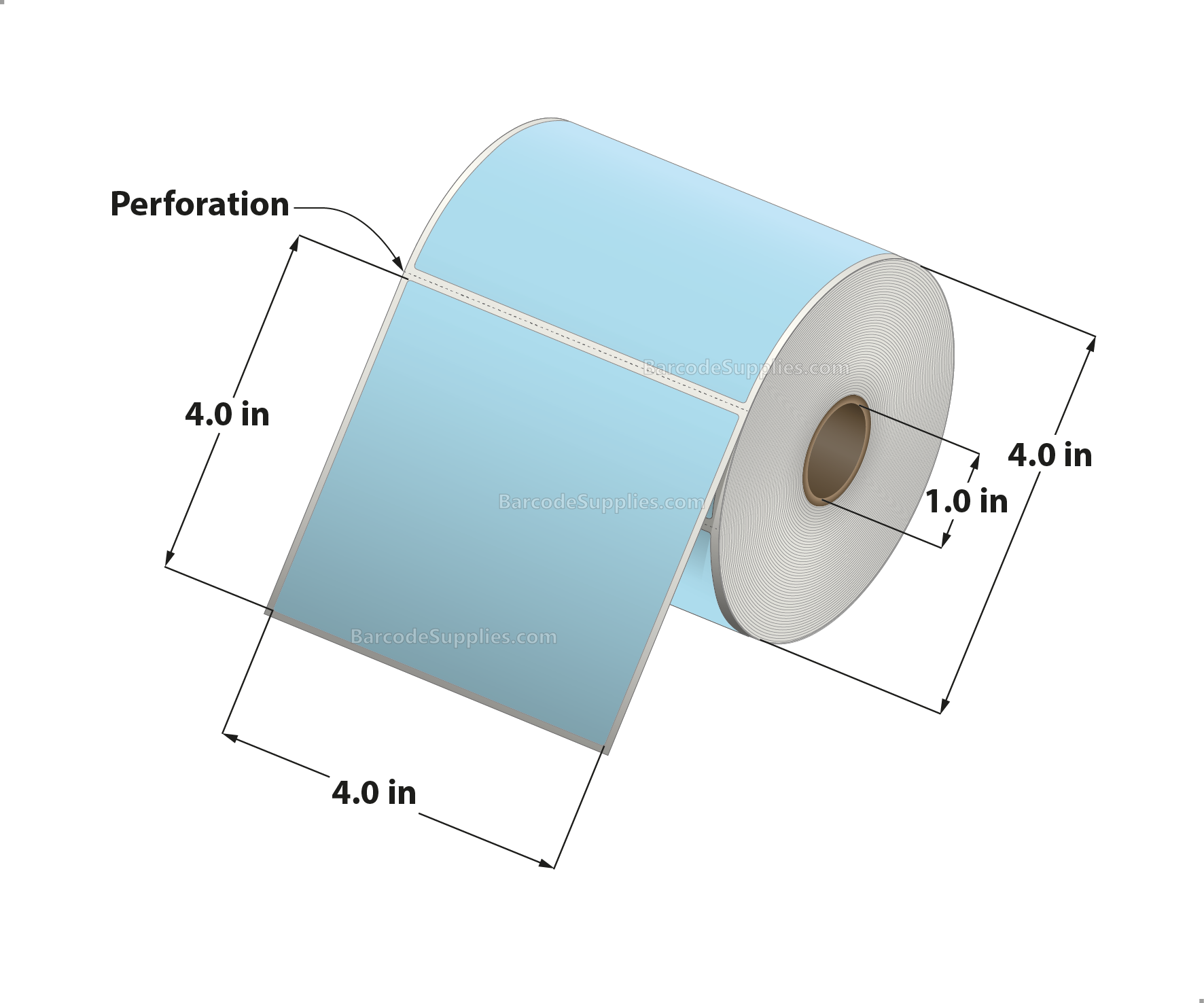 4 x 4 Direct Thermal Blue Labels With Acrylic Adhesive - Perforated - 380 Labels Per Roll - Carton Of 12 Rolls - 4560 Labels Total - MPN: RD-4-4-380-BL