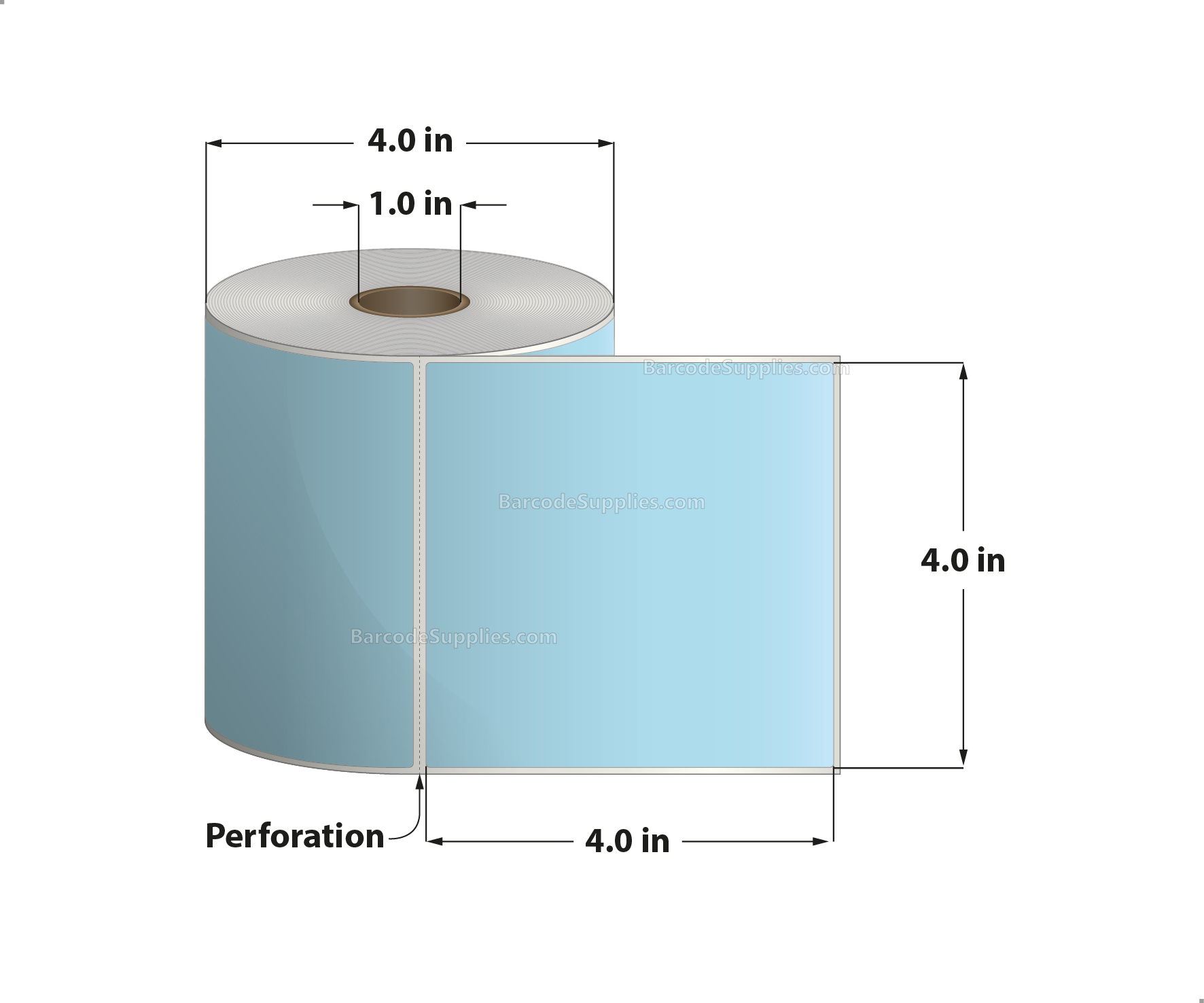 4 x 4 Direct Thermal Blue Labels With Acrylic Adhesive - Perforated - 380 Labels Per Roll - Carton Of 12 Rolls - 4560 Labels Total - MPN: RD-4-4-380-BL