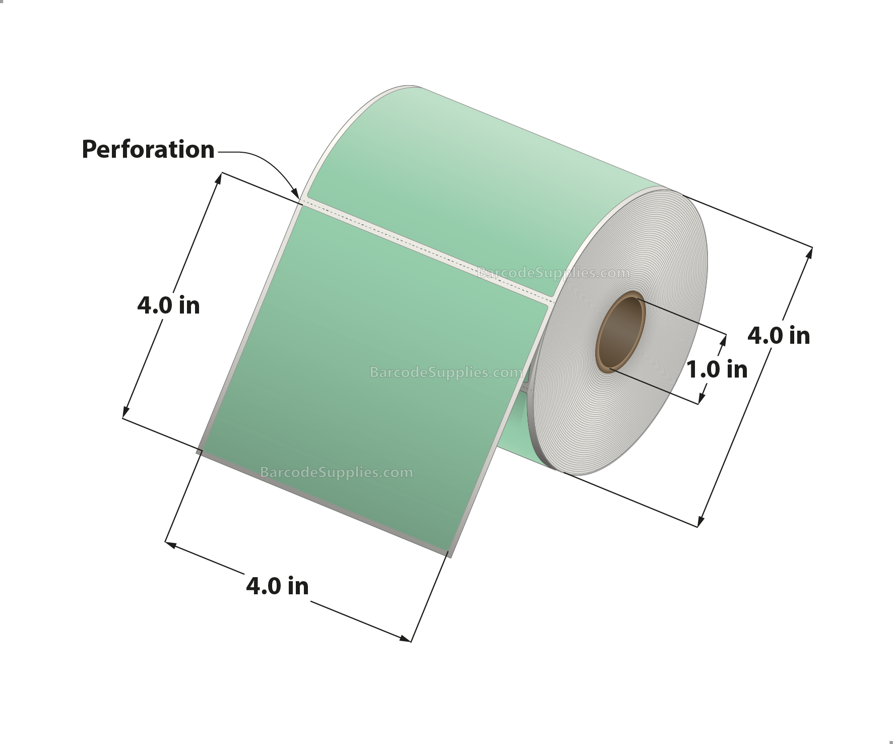 4 x 4 Direct Thermal Green Labels With Acrylic Adhesive - Perforated - 380 Labels Per Roll - Carton Of 12 Rolls - 4560 Labels Total - MPN: RD-4-4-380-GR