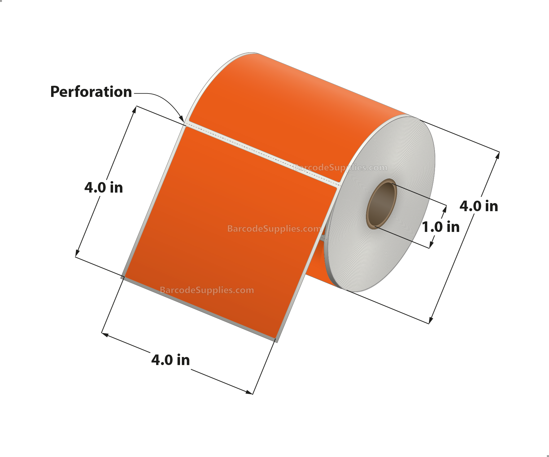 4 x 4 Direct Thermal Orange Labels With Acrylic Adhesive - Perforated - 380 Labels Per Roll - Carton Of 12 Rolls - 4560 Labels Total - MPN: RD-4-4-380-OR