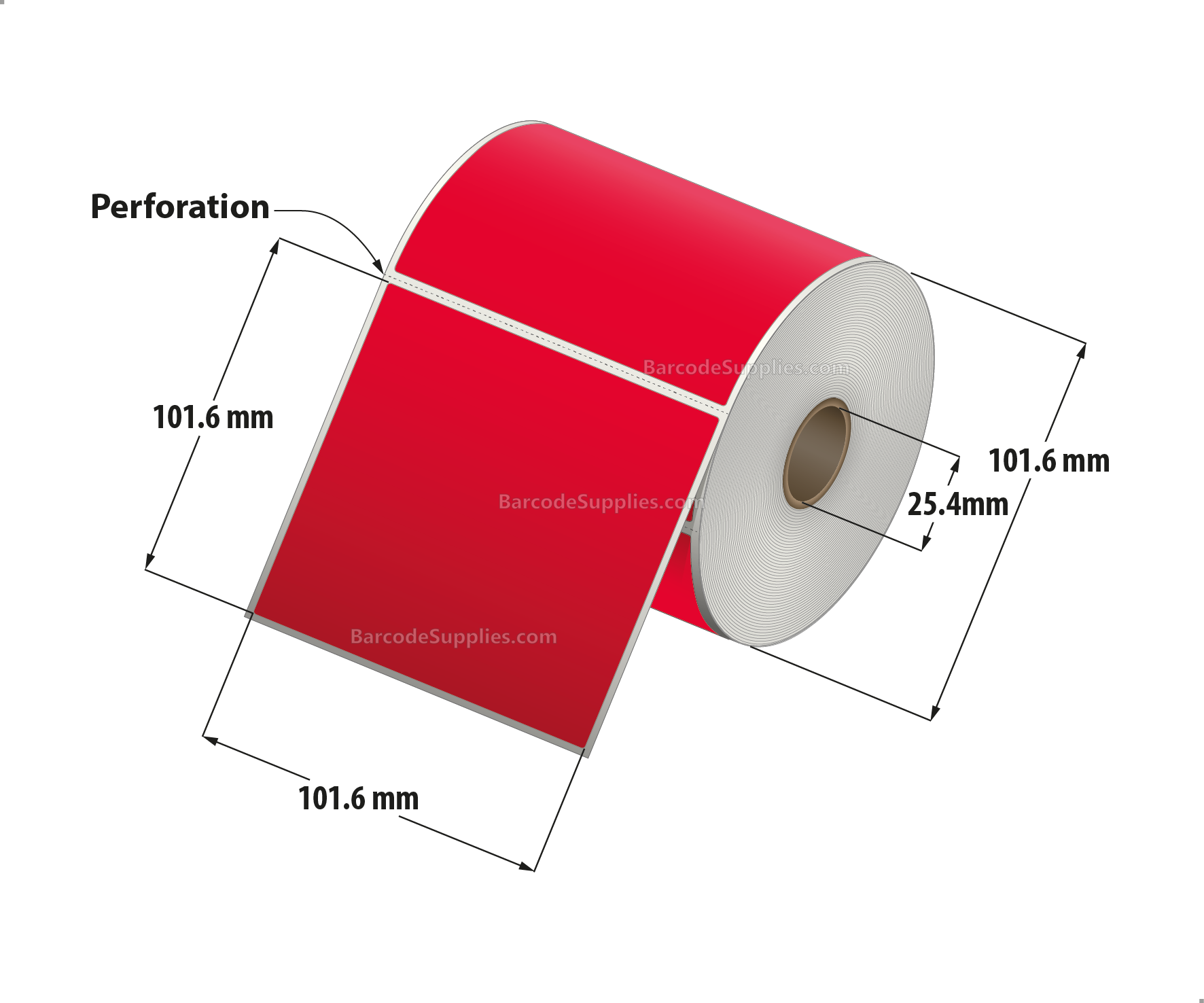 4 x 4 Direct Thermal Red Labels With Acrylic Adhesive - Perforated - 380 Labels Per Roll - Carton Of 12 Rolls - 4560 Labels Total - MPN: RD-4-4-380-RD