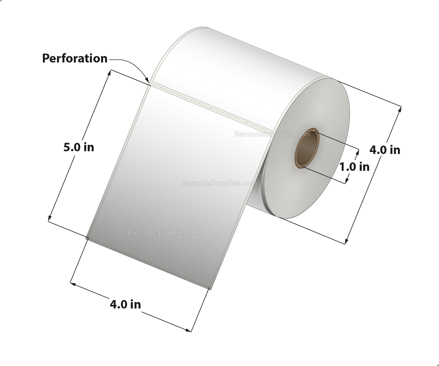 4 x 5 Thermal Transfer White Labels With Rubber Adhesive - Perforated - 305 Labels Per Roll - Carton Of 12 Rolls - 3660 Labels Total - MPN: RTT4-400500-1P