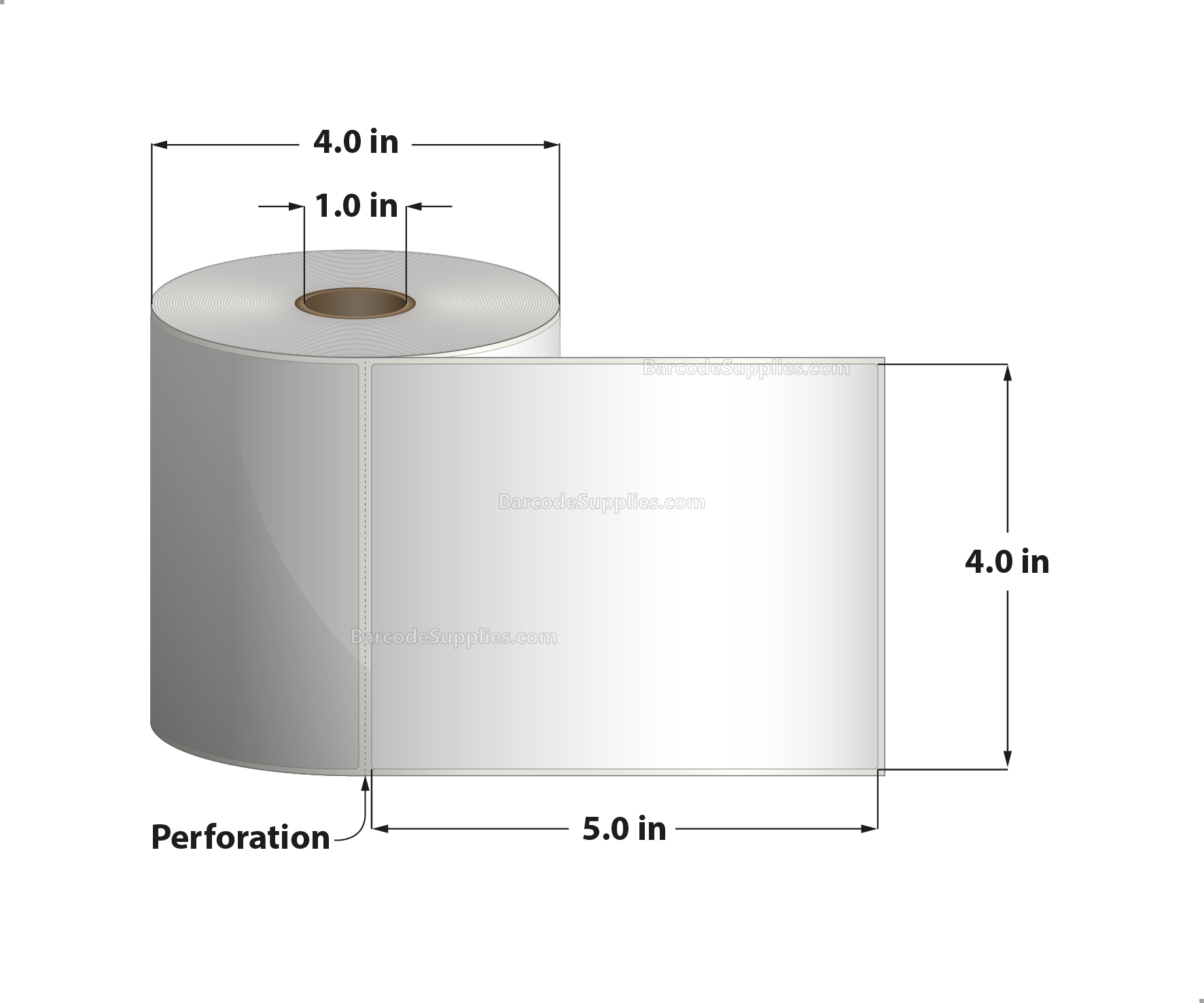 4 x 5 Direct Thermal White Labels With Rubber Adhesive - Perforated - 305 Labels Per Roll - Carton Of 12 Rolls - 3660 Labels Total - MPN: RDT4-400500-1P