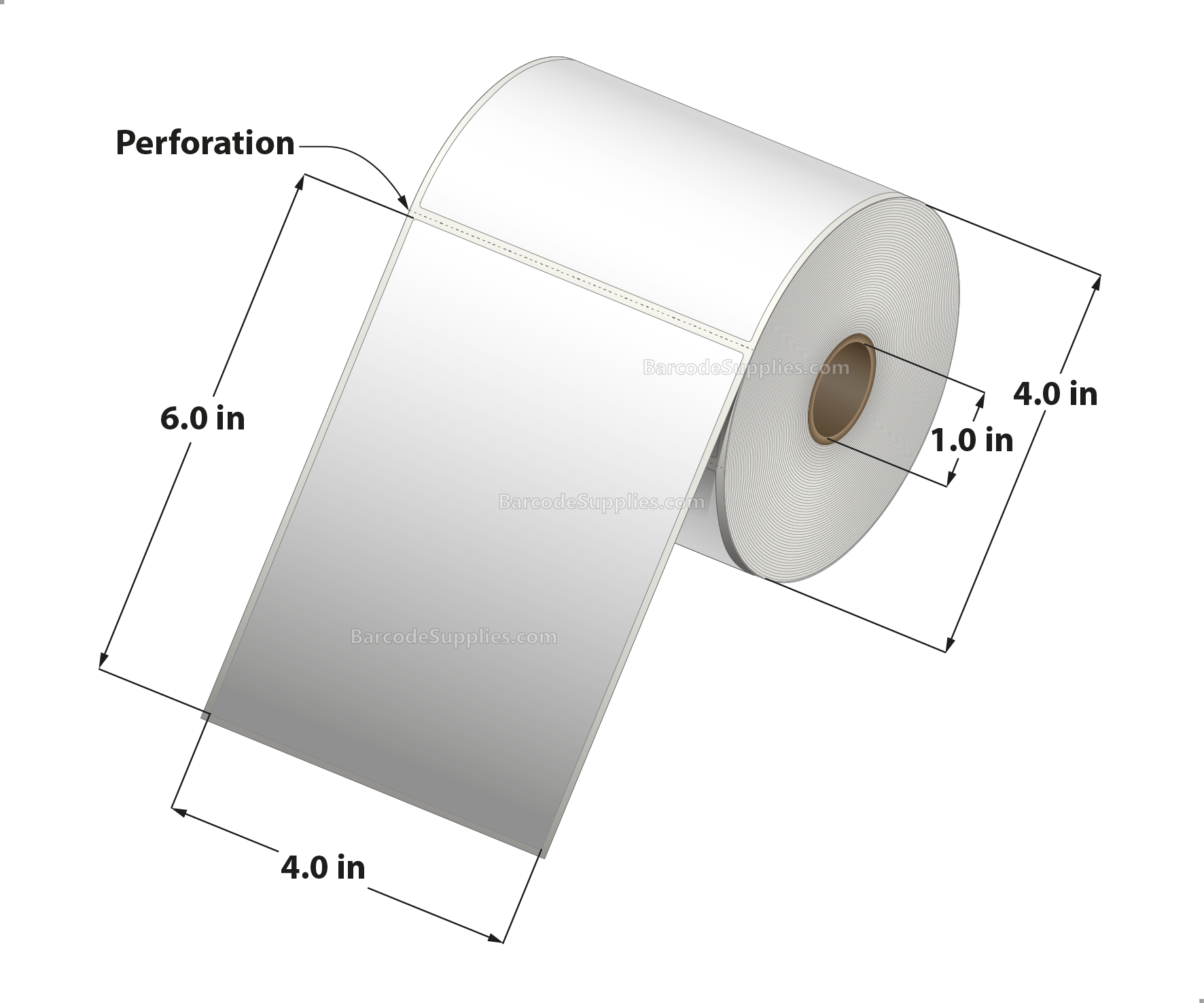 4 x 6 Direct Thermal White Labels With Permanent Acrylic Adhesive - Perforated - 250 Labels Per Roll - Carton Of 4 Rolls - 1000 Labels Total - MPN: DT46-14PDT