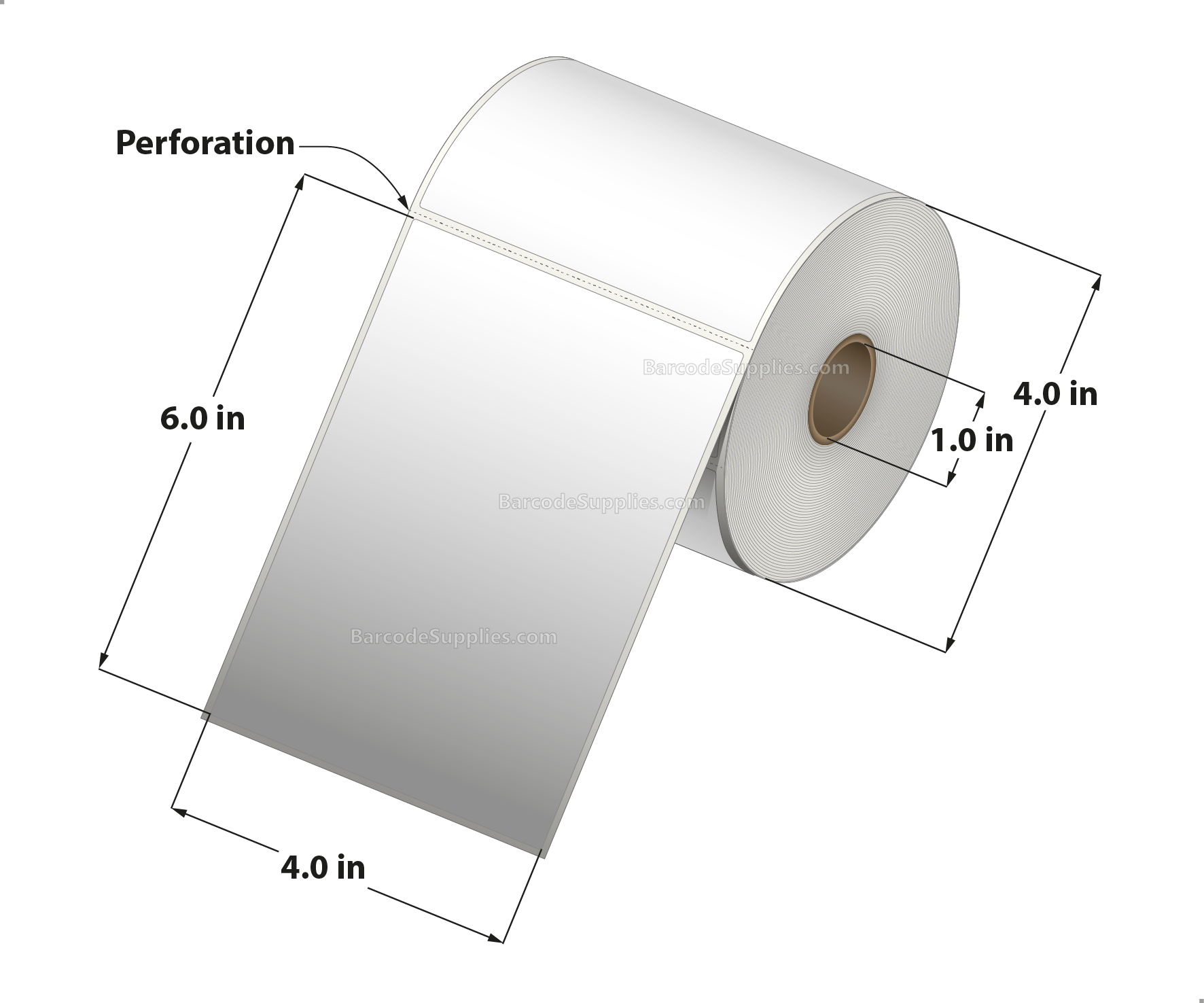 4 x 6 Thermal Transfer White Labels With Rubber Adhesive - Perforated - 250 Labels Per Roll - Carton Of 12 Rolls - 3000 Labels Total - MPN: RTT4-400600-1P