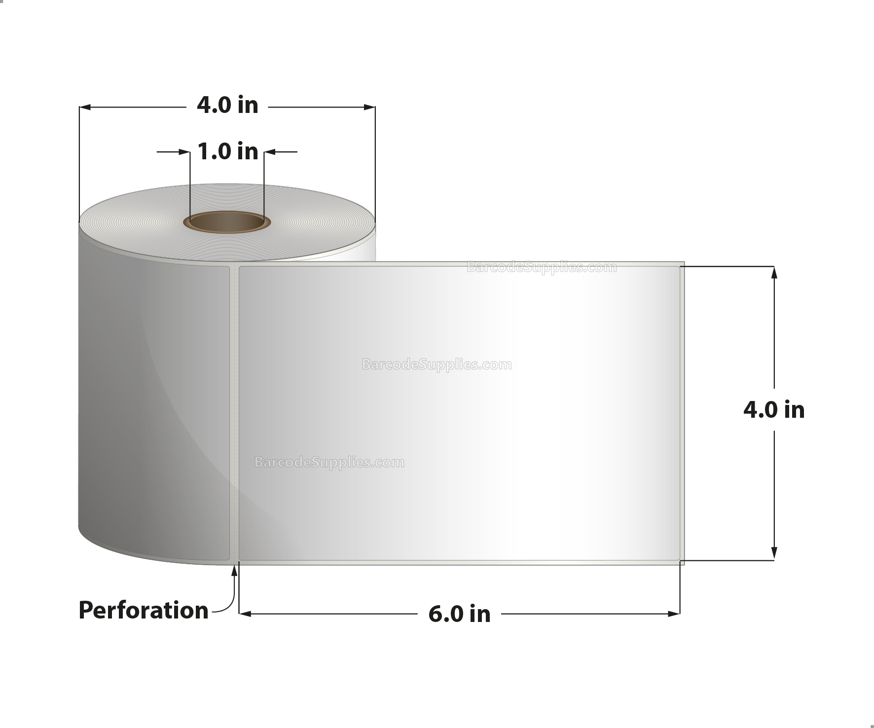 4 x 6 Thermal Transfer White Labels With Rubber Adhesive - Perforated - 250 Labels Per Roll - Carton Of 12 Rolls - 3000 Labels Total - MPN: RTT4-400600-1P