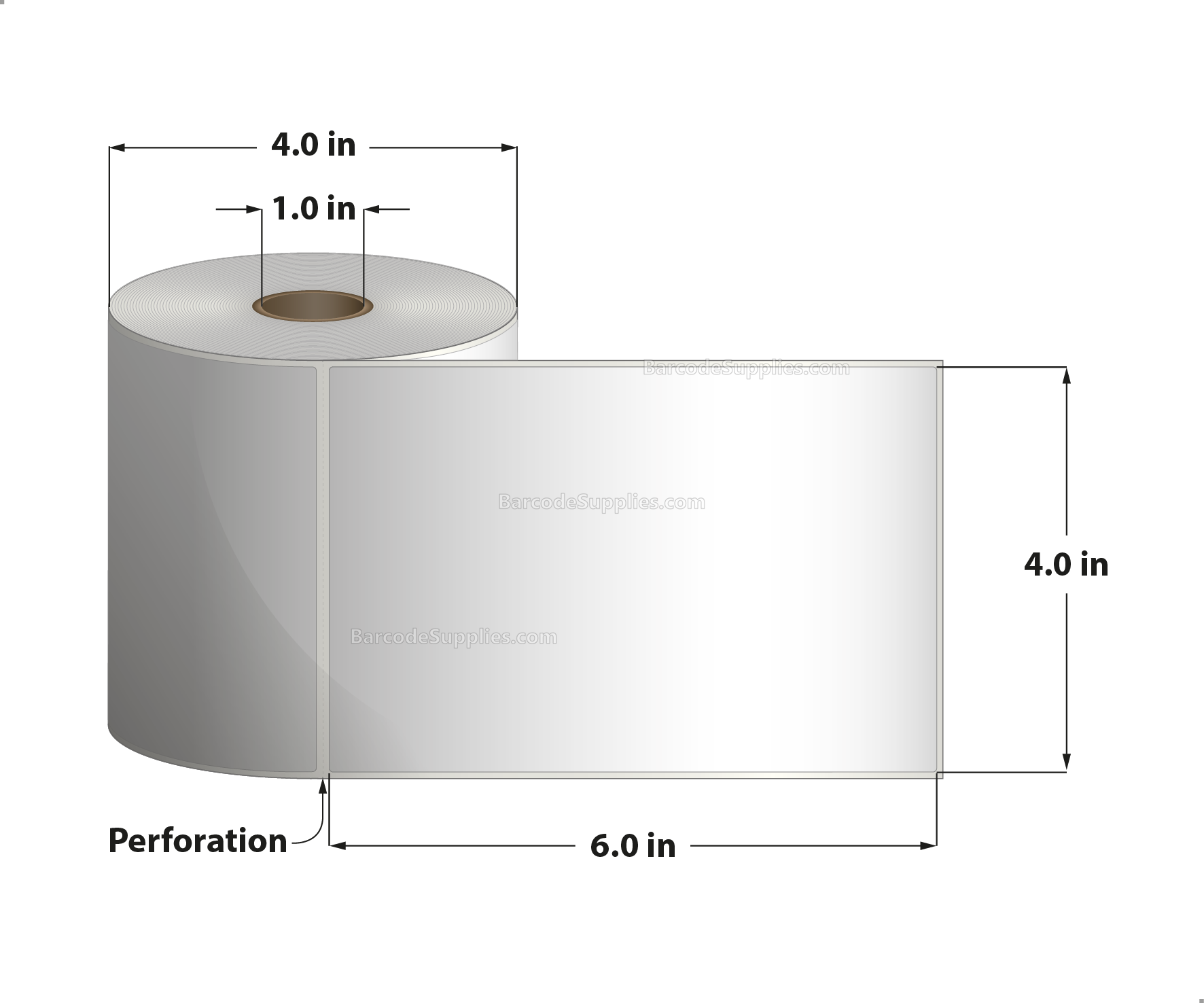 4 x 6 Direct Thermal White Labels With Rubber Adhesive - Perforated - 250 Labels Per Roll - Carton Of 12 Rolls - 3000 Labels Total - MPN: RDT4-400600-1P