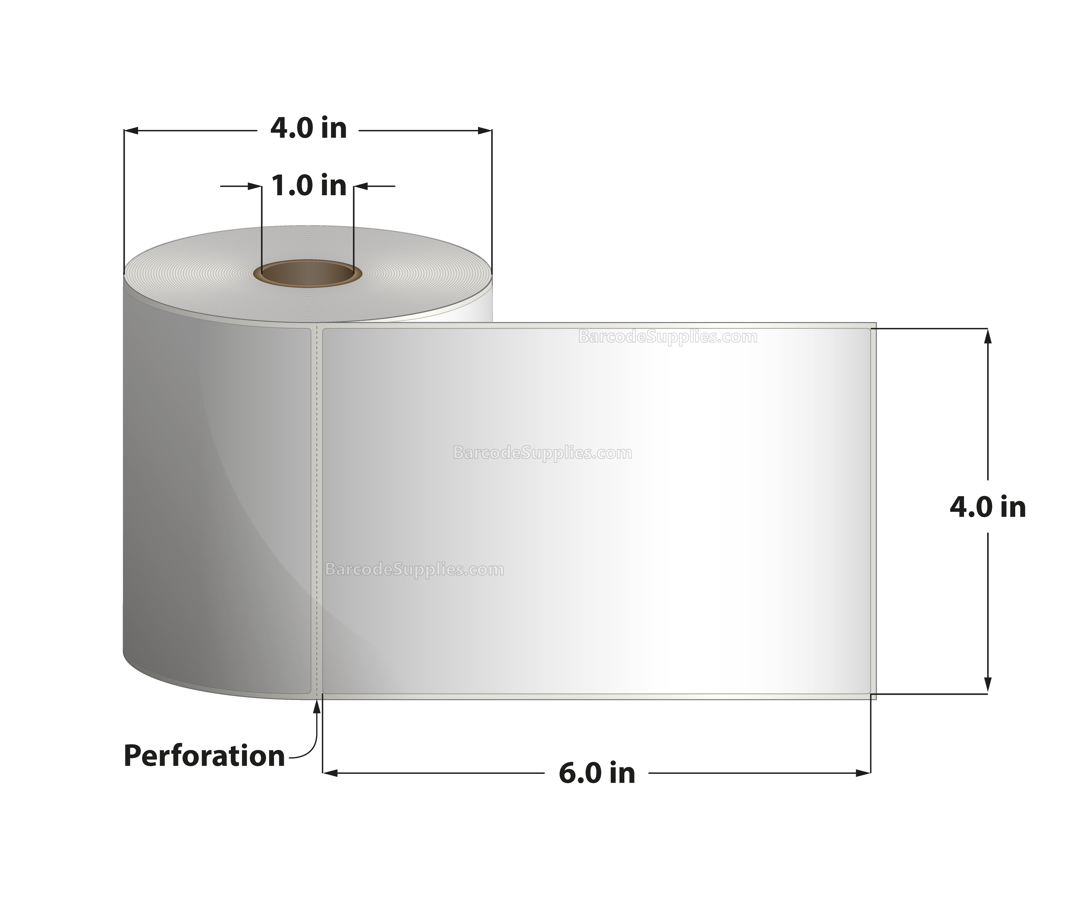 4 x 6 Direct Thermal White Labels With Acrylic Adhesive - Perforated - 250 Labels Per Roll - Carton Of 12 Rolls - 3000 Labels Total - MPN: RD-4-6-250-1 - BarcodeSource, Inc.