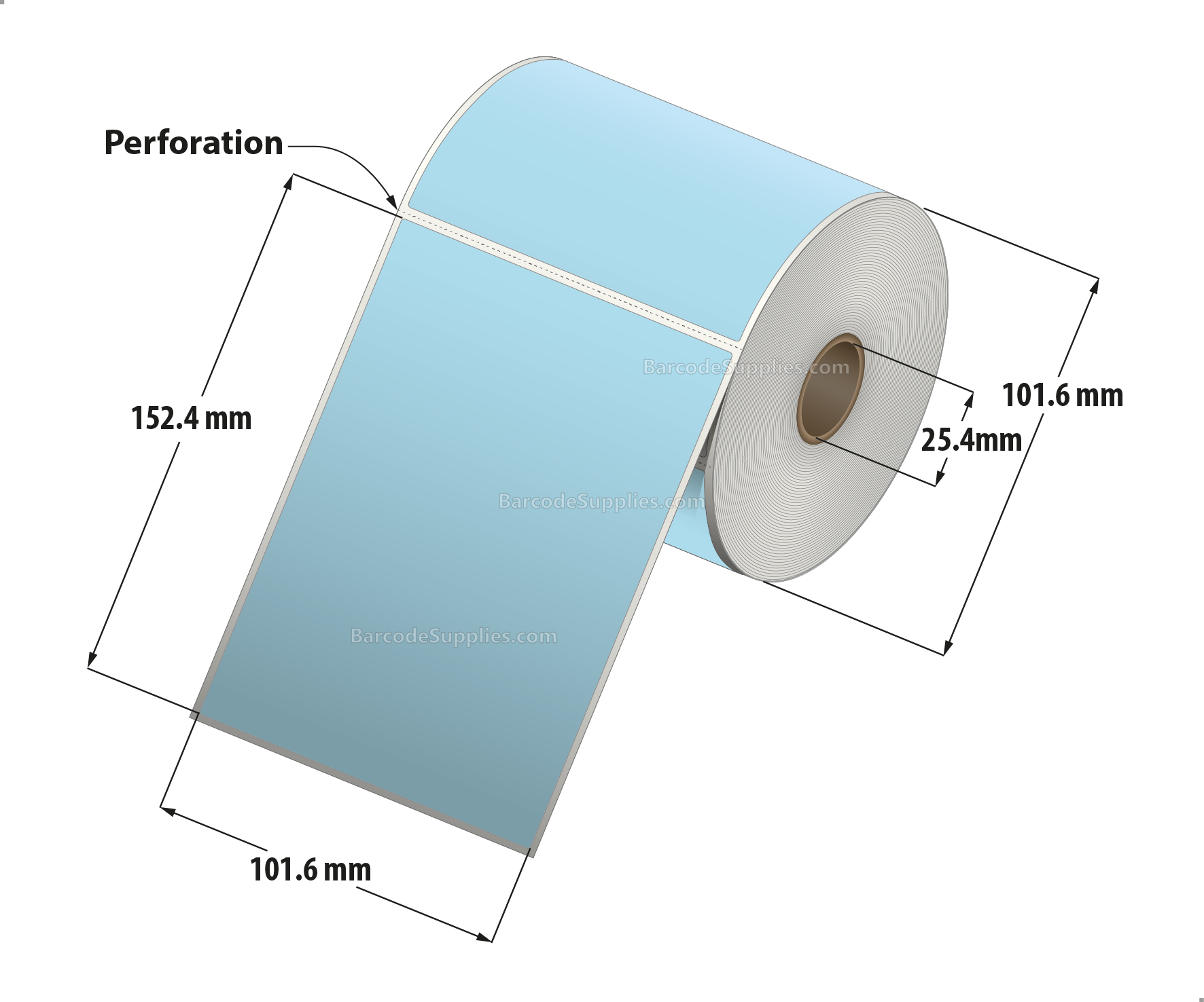 4 x 6 Thermal Transfer 290 Blue Labels With Permanent Adhesive - Perforated - 250 Labels Per Roll - Carton Of 12 Rolls - 3000 Labels Total - MPN: RFC-4-6-250-BL