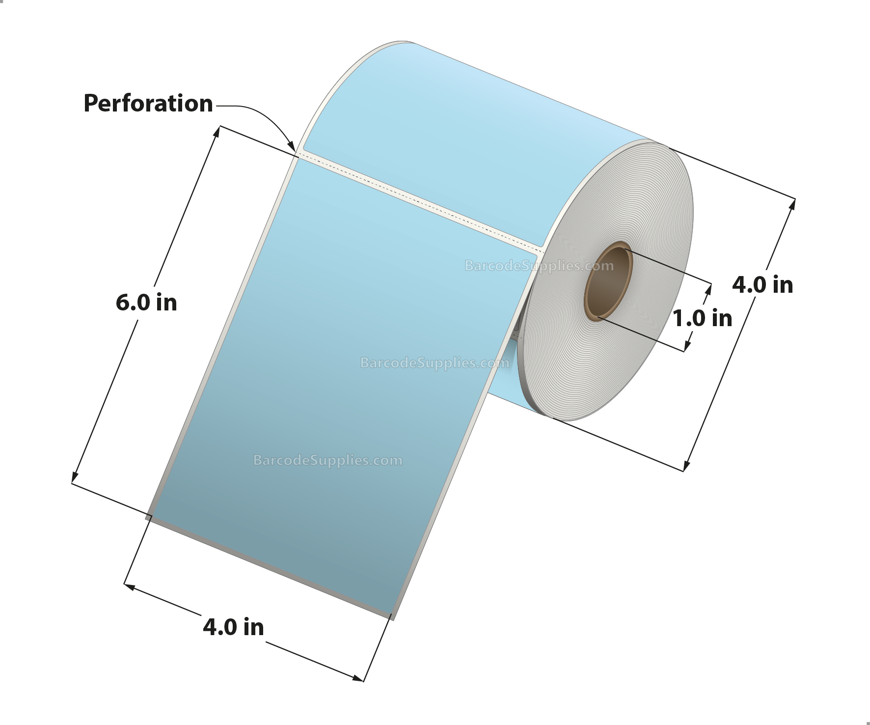 4 x 6 Thermal Transfer 290 Blue Labels With Permanent Adhesive - Perforated - 250 Labels Per Roll - Carton Of 12 Rolls - 3000 Labels Total - MPN: RFC-4-6-250-BL