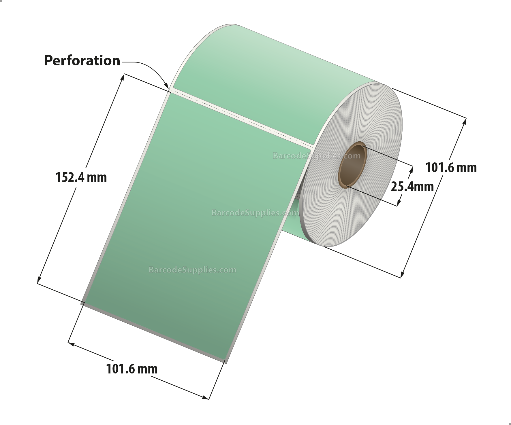 4 x 6 Thermal Transfer 345 Green Labels With Permanent Adhesive - Perforated - 250 Labels Per Roll - Carton Of 12 Rolls - 3000 Labels Total - MPN: RFC-4-6-250-GR