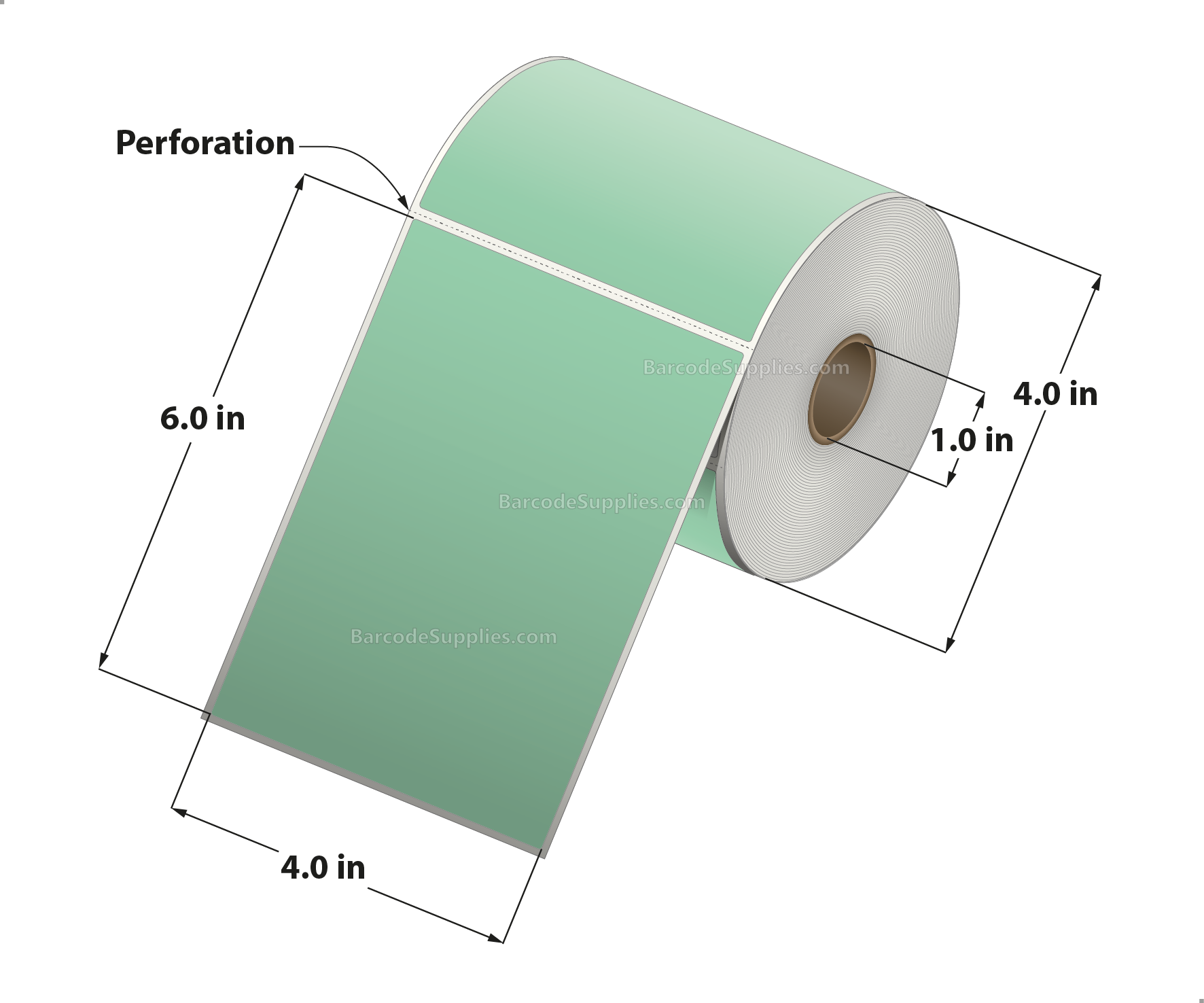 4 x 6 Thermal Transfer 345 Green Labels With Permanent Adhesive - Perforated - 250 Labels Per Roll - Carton Of 12 Rolls - 3000 Labels Total - MPN: RFC-4-6-250-GR