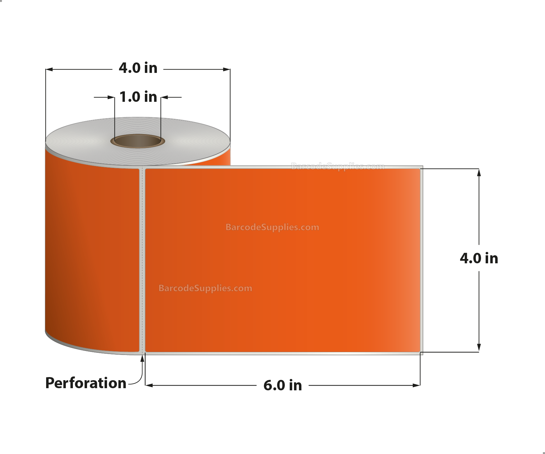 4 x 6 Thermal Transfer 1495 Orange Labels With Permanent Adhesive - Perforated - 250 Labels Per Roll - Carton Of 12 Rolls - 3000 Labels Total - MPN: RFC-4-6-250-OR