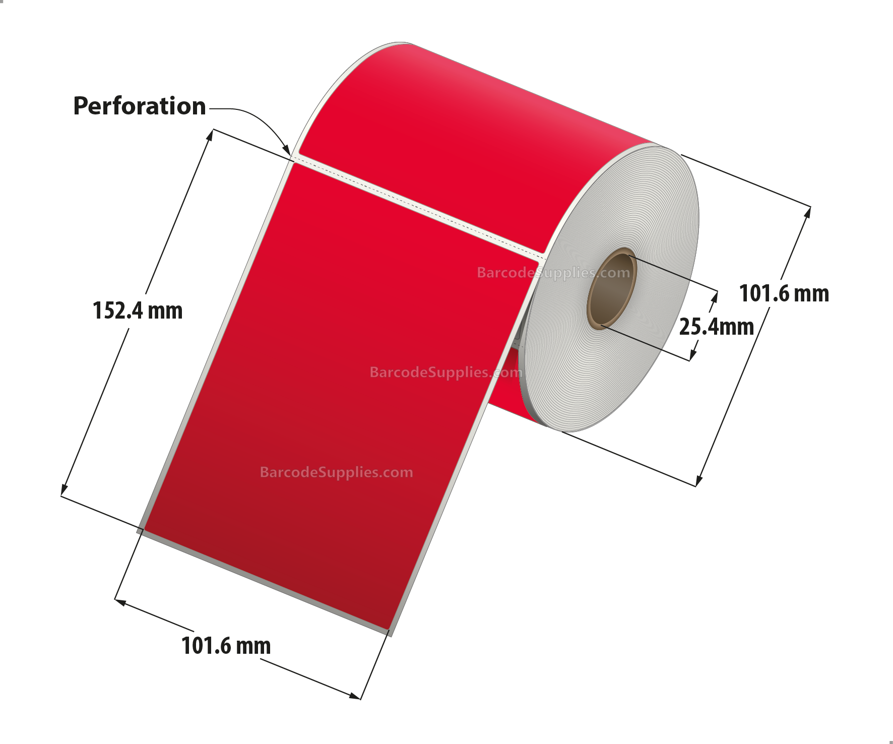 4 x 6 Thermal Transfer 032 Red Labels With Permanent Adhesive - Perforated - 250 Labels Per Roll - Carton Of 12 Rolls - 3000 Labels Total - MPN: RFC-4-6-250-RD