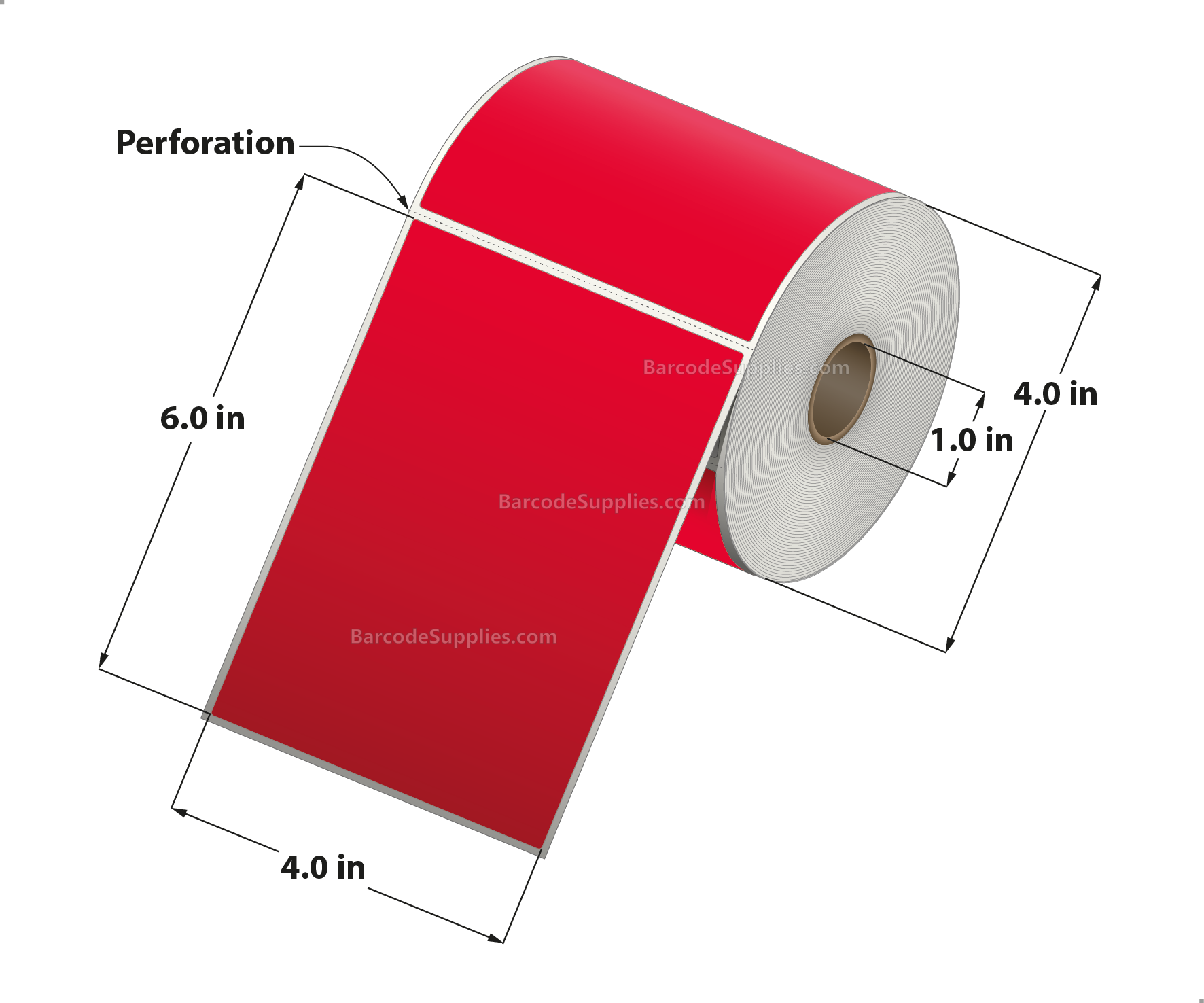 4 x 6 Direct Thermal Red Labels With Acrylic Adhesive - Perforated - 250 Labels Per Roll - Carton Of 12 Rolls - 3000 Labels Total - MPN: RD-4-6-250-RD