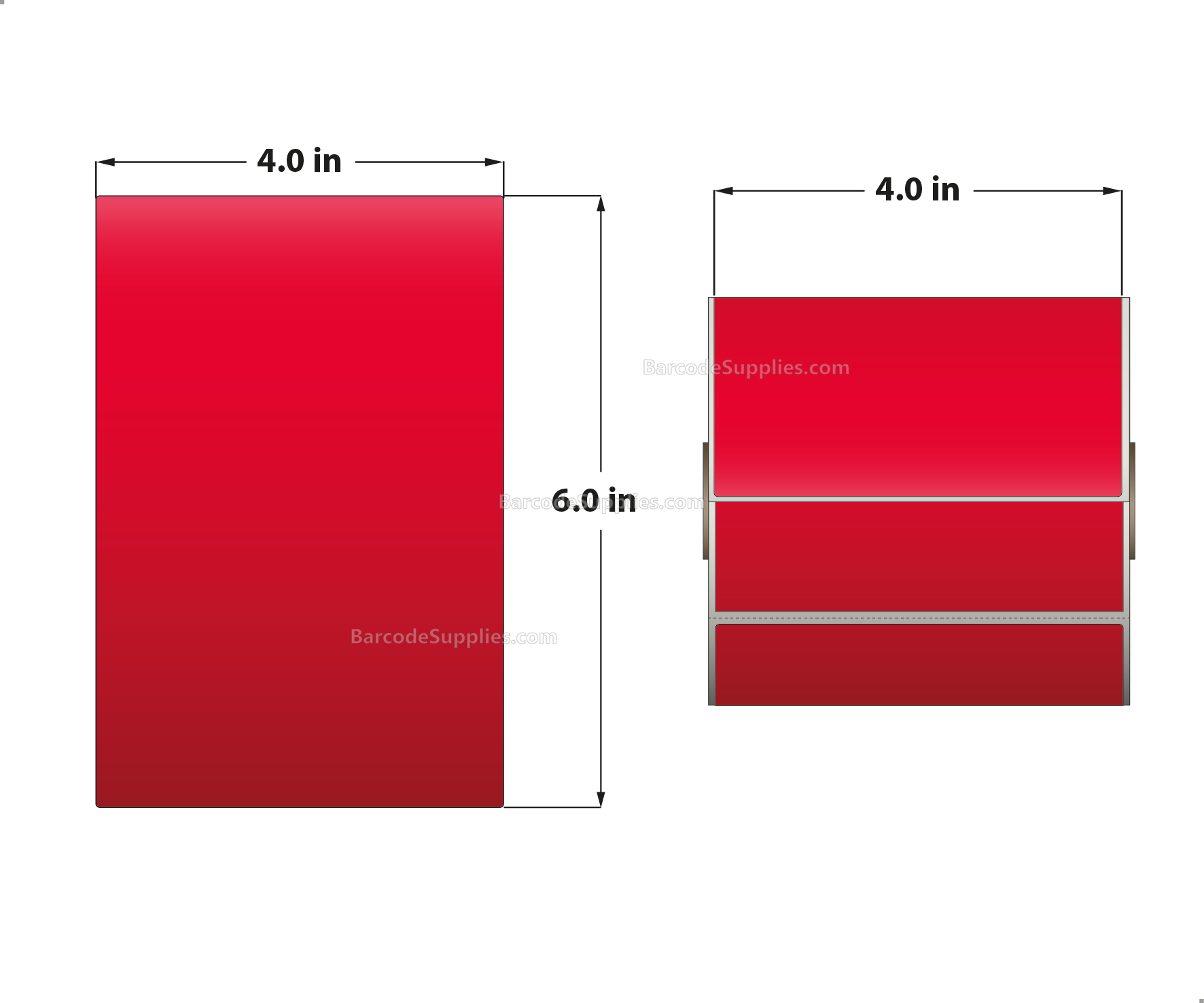 4 x 6 Direct Thermal Red Labels With Acrylic Adhesive - Perforated - 250 Labels Per Roll - Carton Of 12 Rolls - 3000 Labels Total - MPN: RD-4-6-250-RD