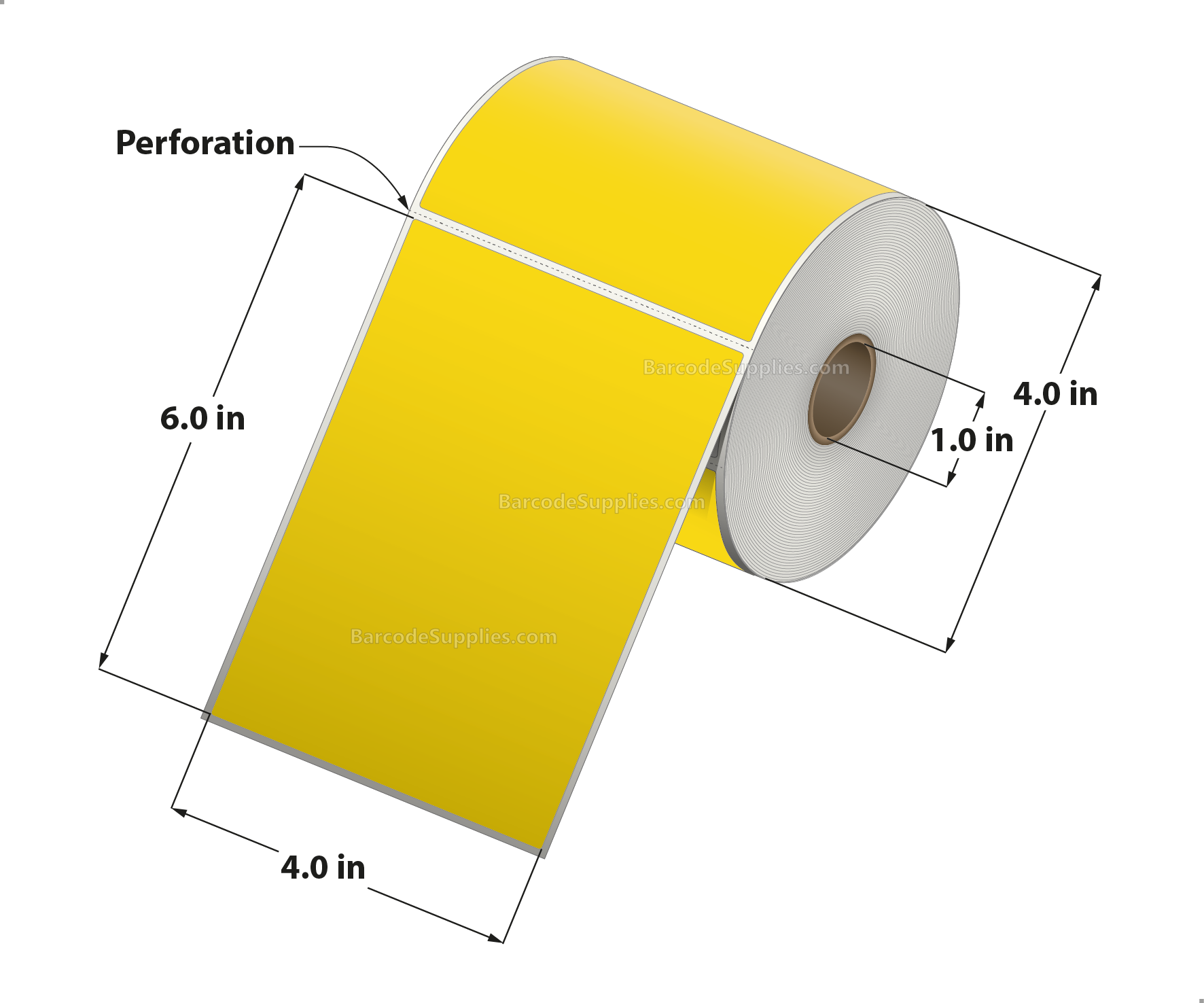 4 x 6 Direct Thermal Yellow Labels With Acrylic Adhesive - Perforated - 250 Labels Per Roll - Carton Of 12 Rolls - 3000 Labels Total - MPN: RD-4-6-250-YL