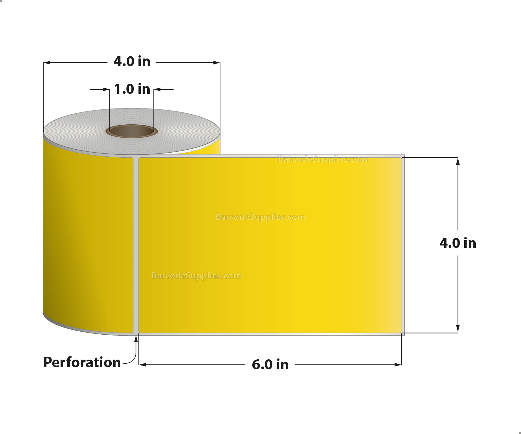 4 x 6 Direct Thermal Yellow Labels With Acrylic Adhesive - Perforated - 250 Labels Per Roll - Carton Of 12 Rolls - 3000 Labels Total - MPN: RD-4-6-250-YL