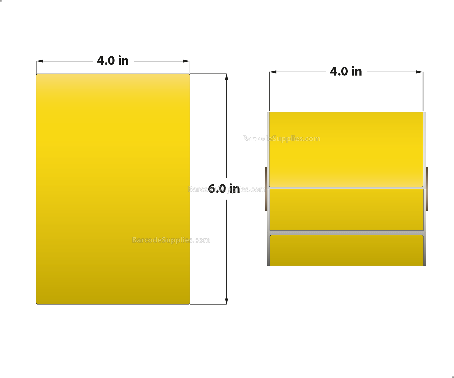 4 x 6 Direct Thermal Yellow Labels With Acrylic Adhesive - Perforated - 250 Labels Per Roll - Carton Of 12 Rolls - 3000 Labels Total - MPN: RD-4-6-250-YL