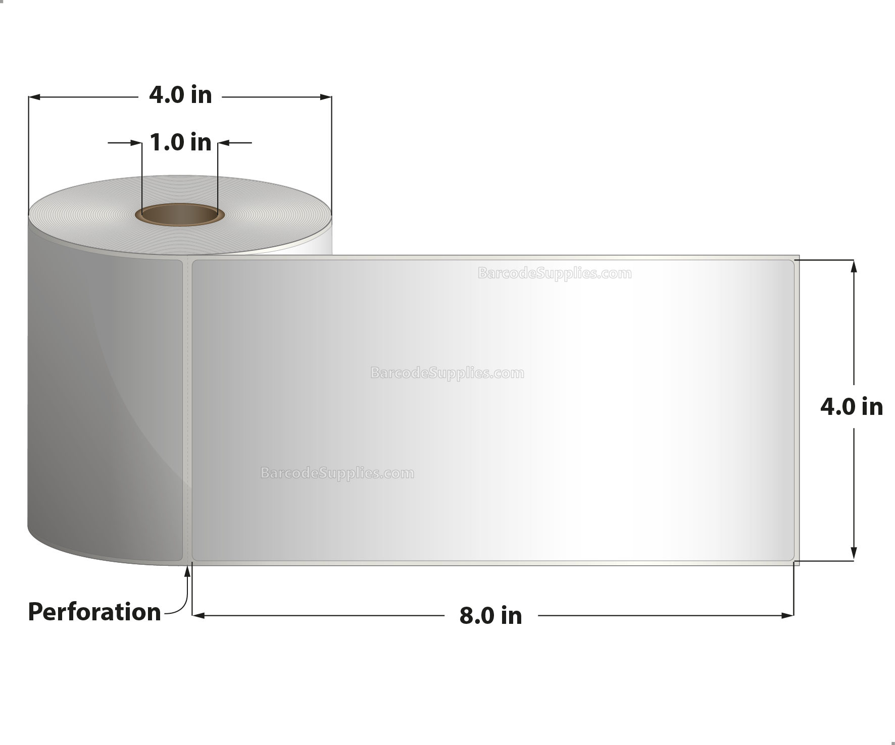 4 x 8 Direct Thermal White Labels With Acrylic Adhesive - Perforated - 200 Labels Per Roll - Carton Of 12 Rolls - 2400 Labels Total - MPN: RD-4-8-200-1