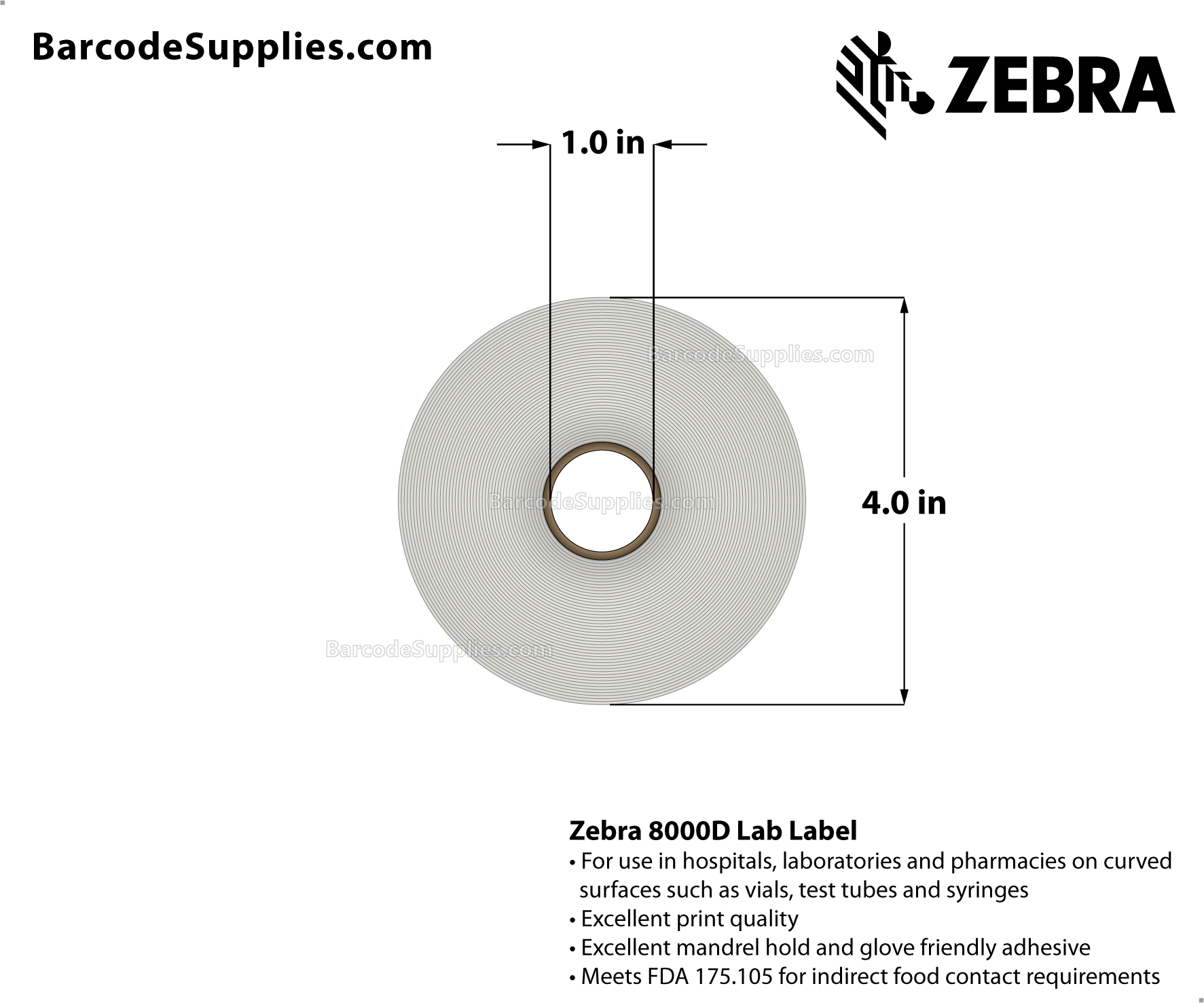 4.125 x 1.1875 Direct Thermal White 8000D Lab Labels With Permanent Adhesive - Die-cuts within label facestock create MISYS/Sunquest Laboratory Aliquot format. - Perforated - 2000 Labels Per Roll - Carton Of 4 Rolls - 8000 Labels Total - MPN: 10012148