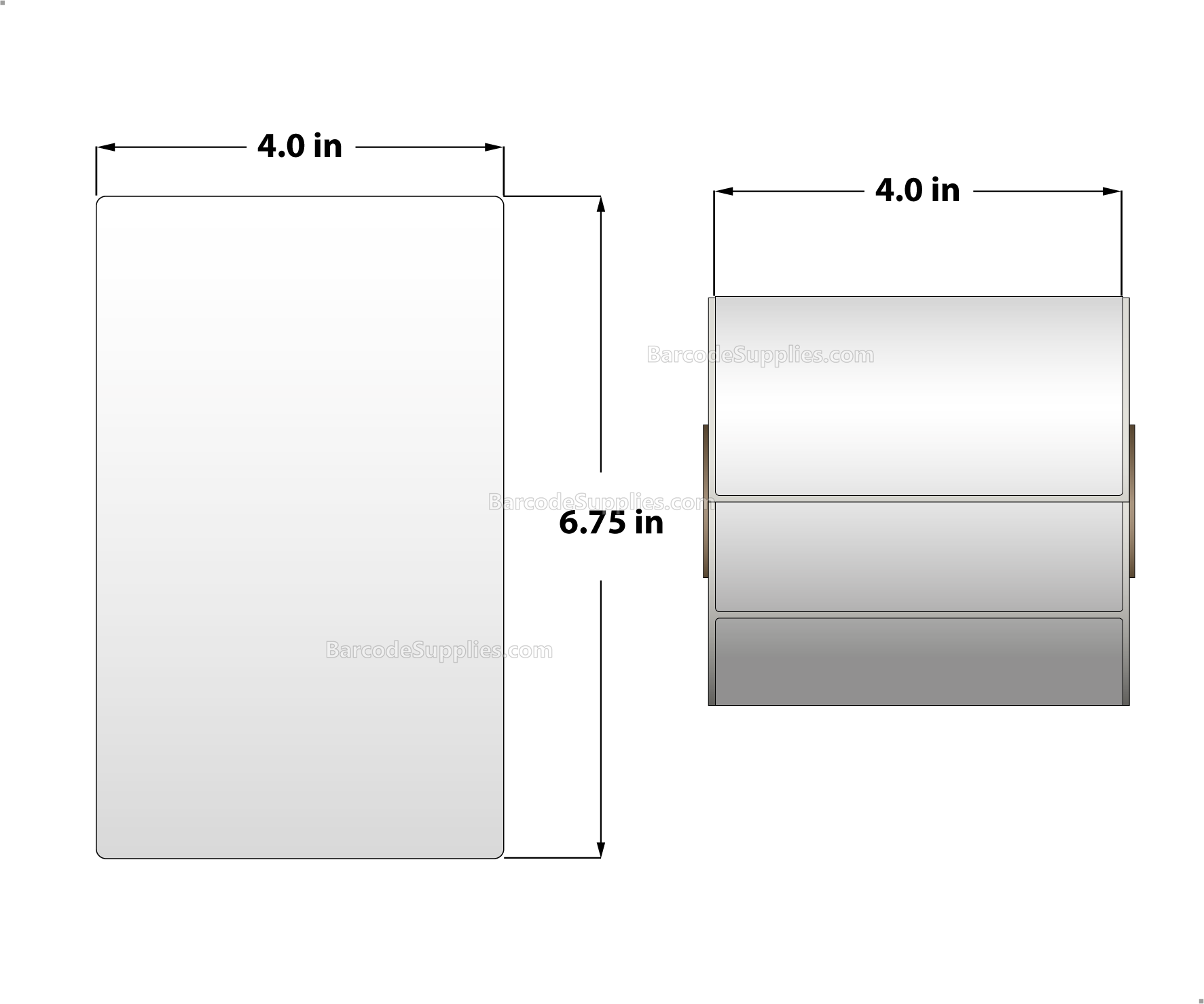 4 x 6.75 Direct Thermal White Labels With Acrylic Adhesive - No Perforation - 250 Labels Per Roll - Carton Of 12 Rolls - 3000 Labels Total - MPN: RPS-4-675-250-15-NP
