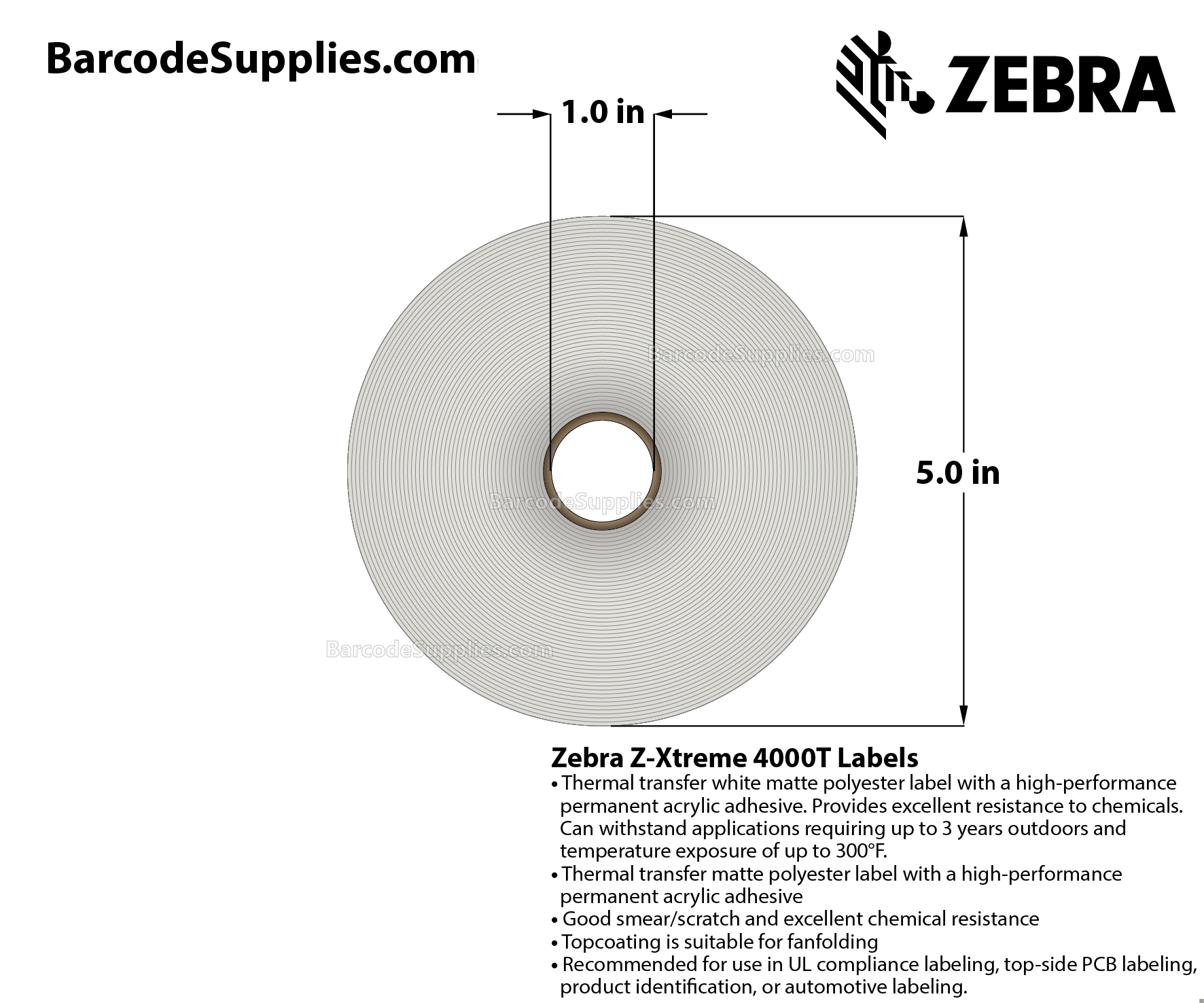 0.75 x 0.9 Thermal Transfer White Z-Xtreme 4000T White (2-Across) Labels With Permanent Adhesive - Black mark sensing - Perforated - 1500 Labels Per Roll - Carton Of 1 Rolls - 1500 Labels Total - MPN: 10023236
