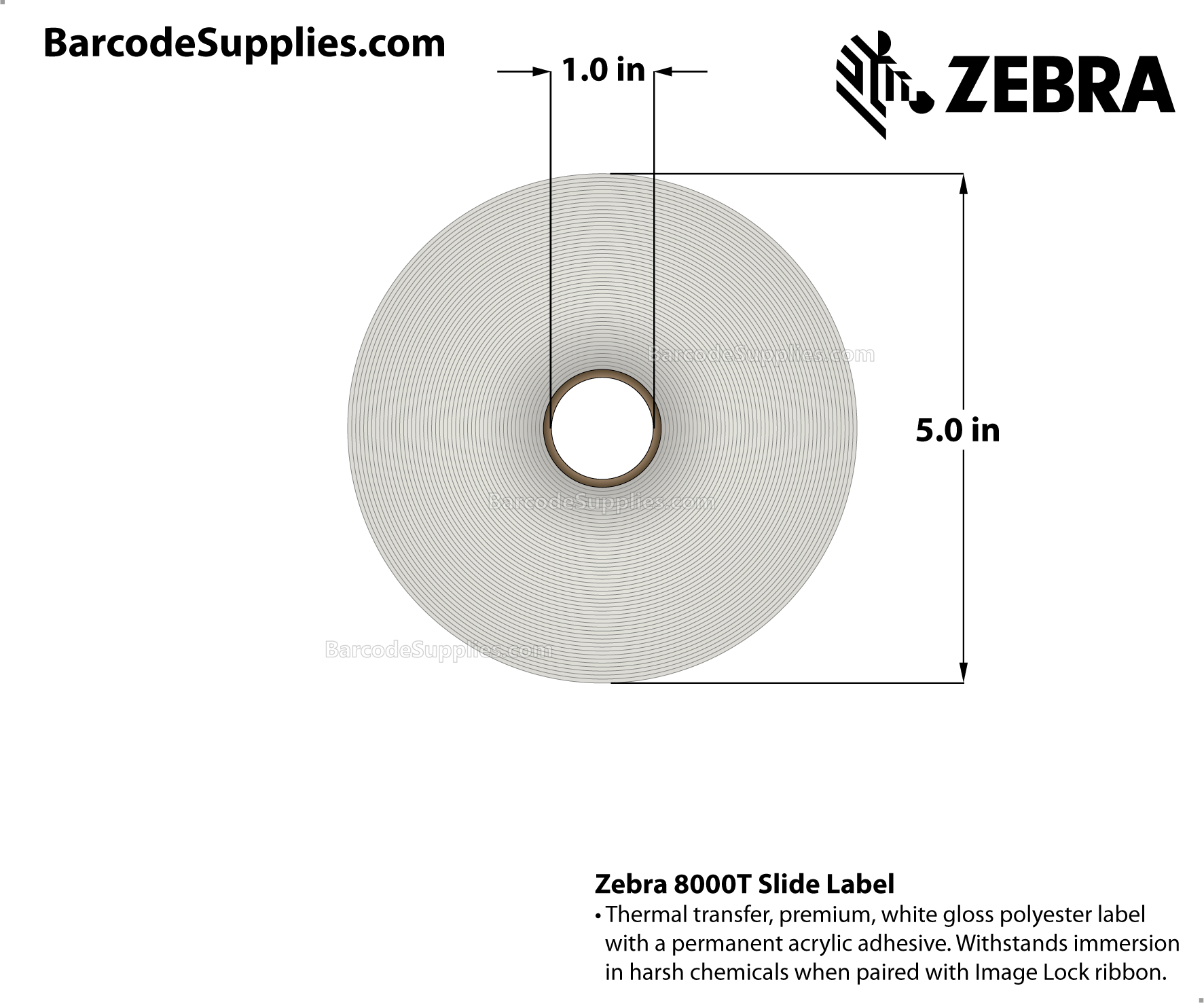 0.9375 x 0.9375 Thermal Transfer White 8000T Slide (4-Across) Labels With Permanent Adhesive - 4 labels across (no gap between labels across). Cerner format. - Perforated - 8760 Labels Per Roll - Carton Of 4 Rolls - 35040 Labels Total - MPN: 10034298