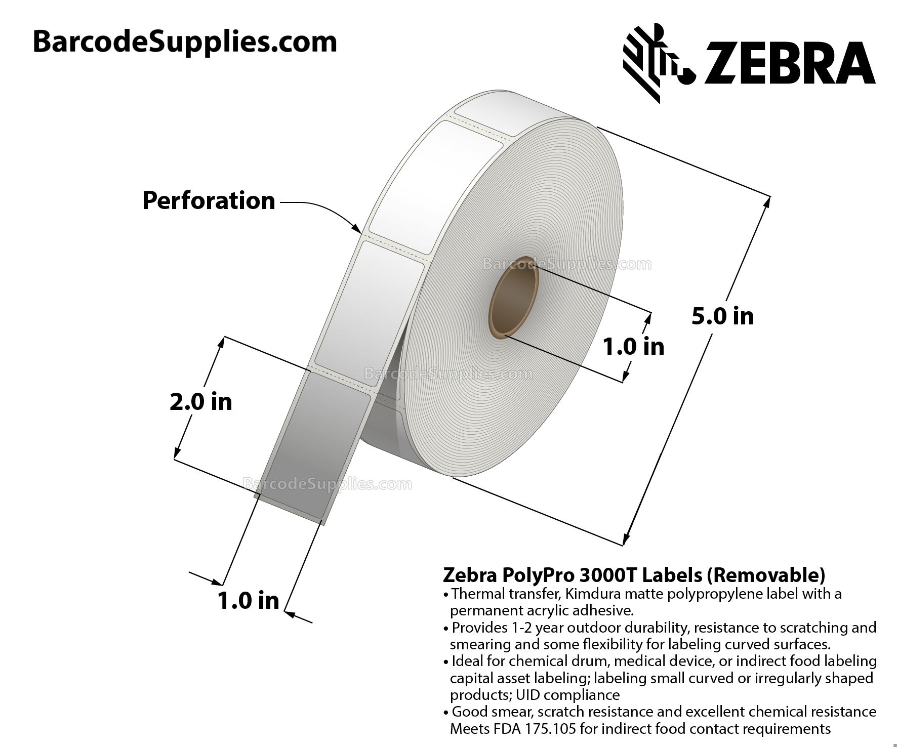 1 x 2 Thermal Transfer Labels - 10022931