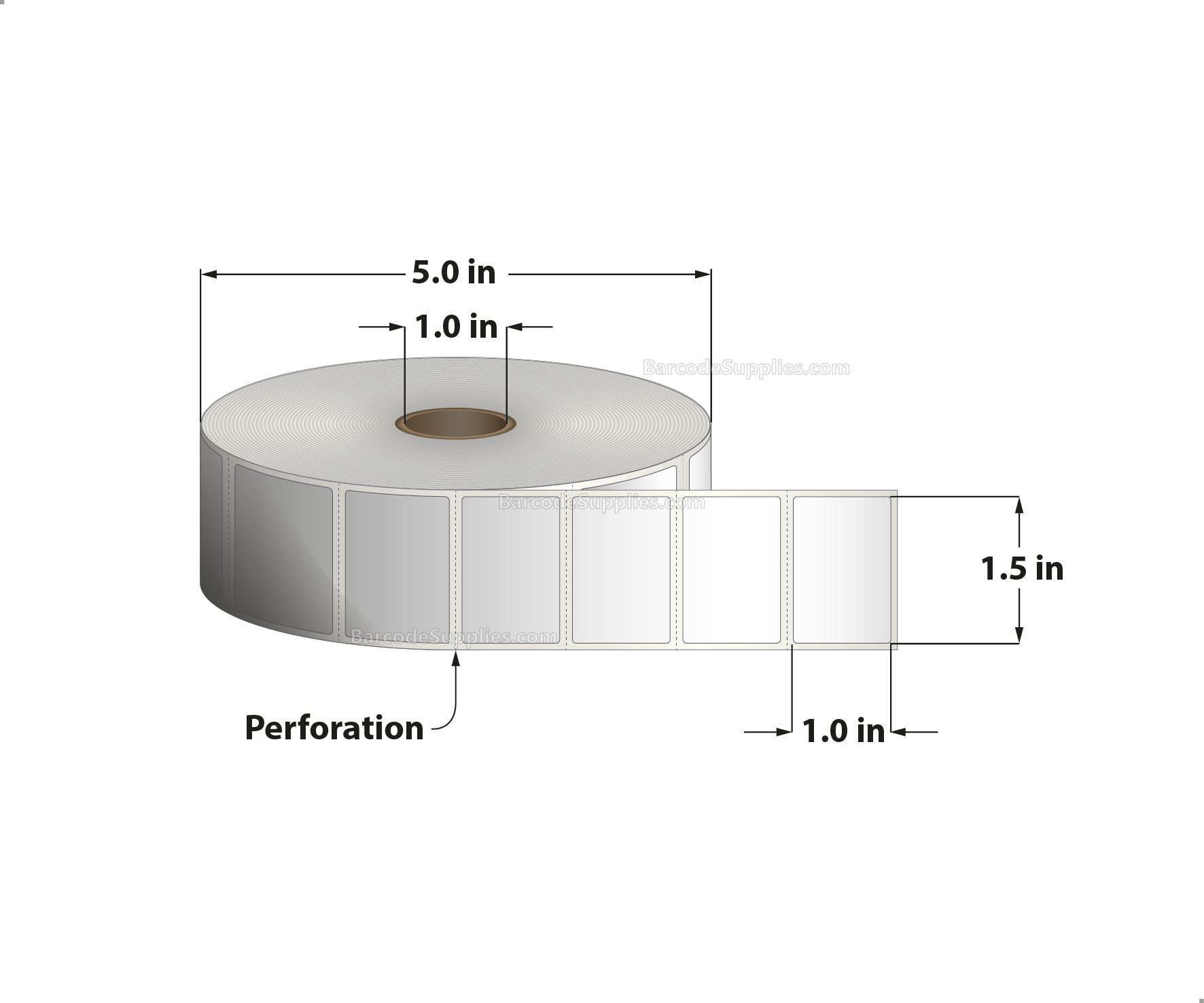 1.5 x 1 Direct Thermal White Labels With Permanent Acrylic Adhesive - Perforated - 2300 Labels Per Roll - Carton Of 4 Rolls - 9200 Labels Total - MPN: DT151-15PDT