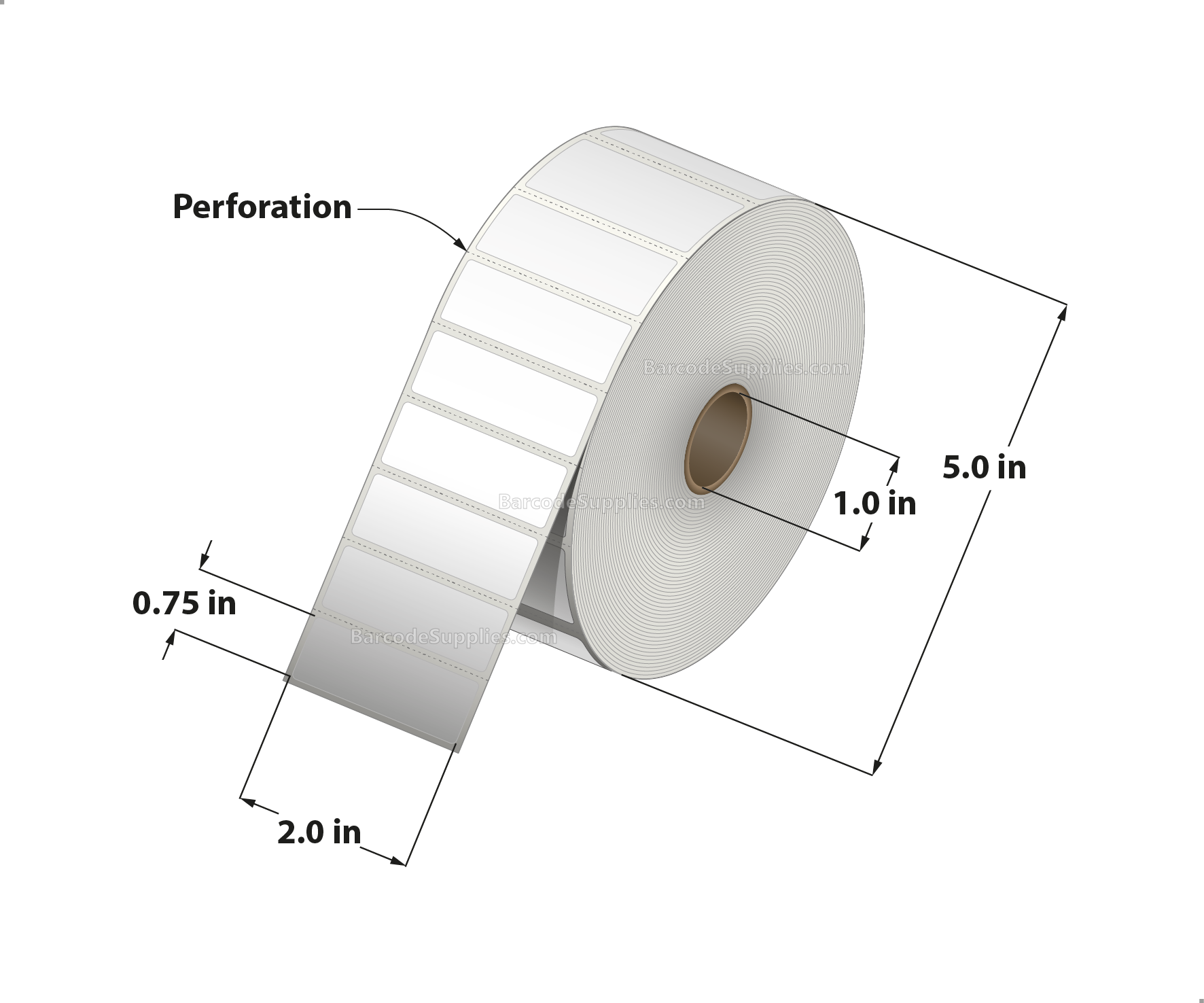 2 x 0.75 Thermal Transfer White Labels With Permanent Acrylic Adhesive - Perforated - 3000 Labels Per Roll - Carton Of 4 Rolls - 12000 Labels Total - MPN: TH275-1PTTPOLY