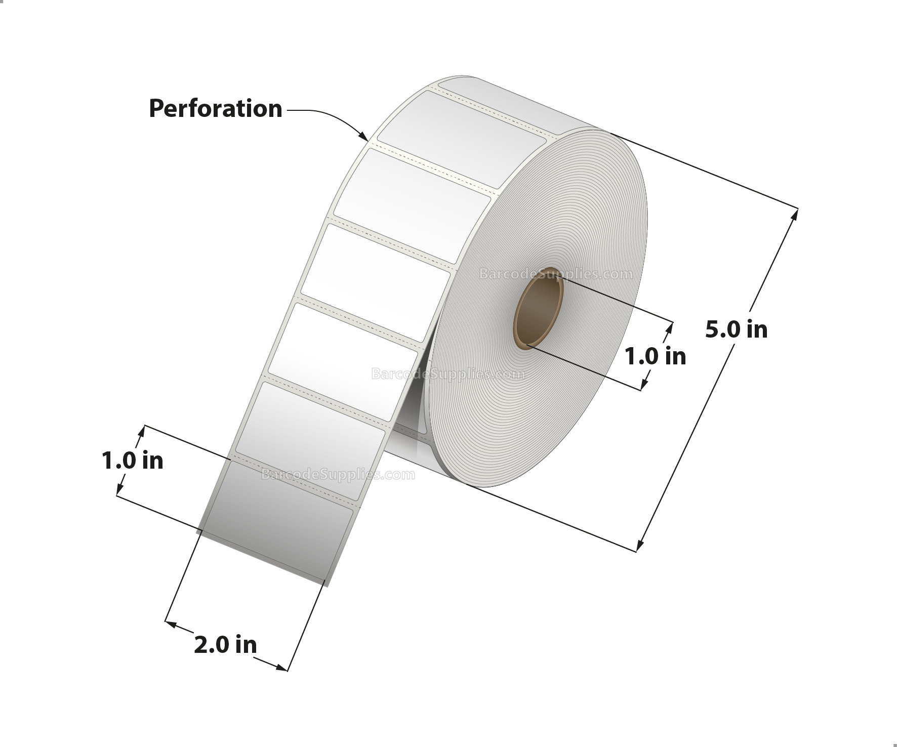 2 x 1 Thermal Transfer White Labels With Permanent Acrylic Adhesive - Perforated - 2300 Labels Per Roll - Carton Of 4 Rolls - 9200 Labels Total - MPN: TH21-15PTT