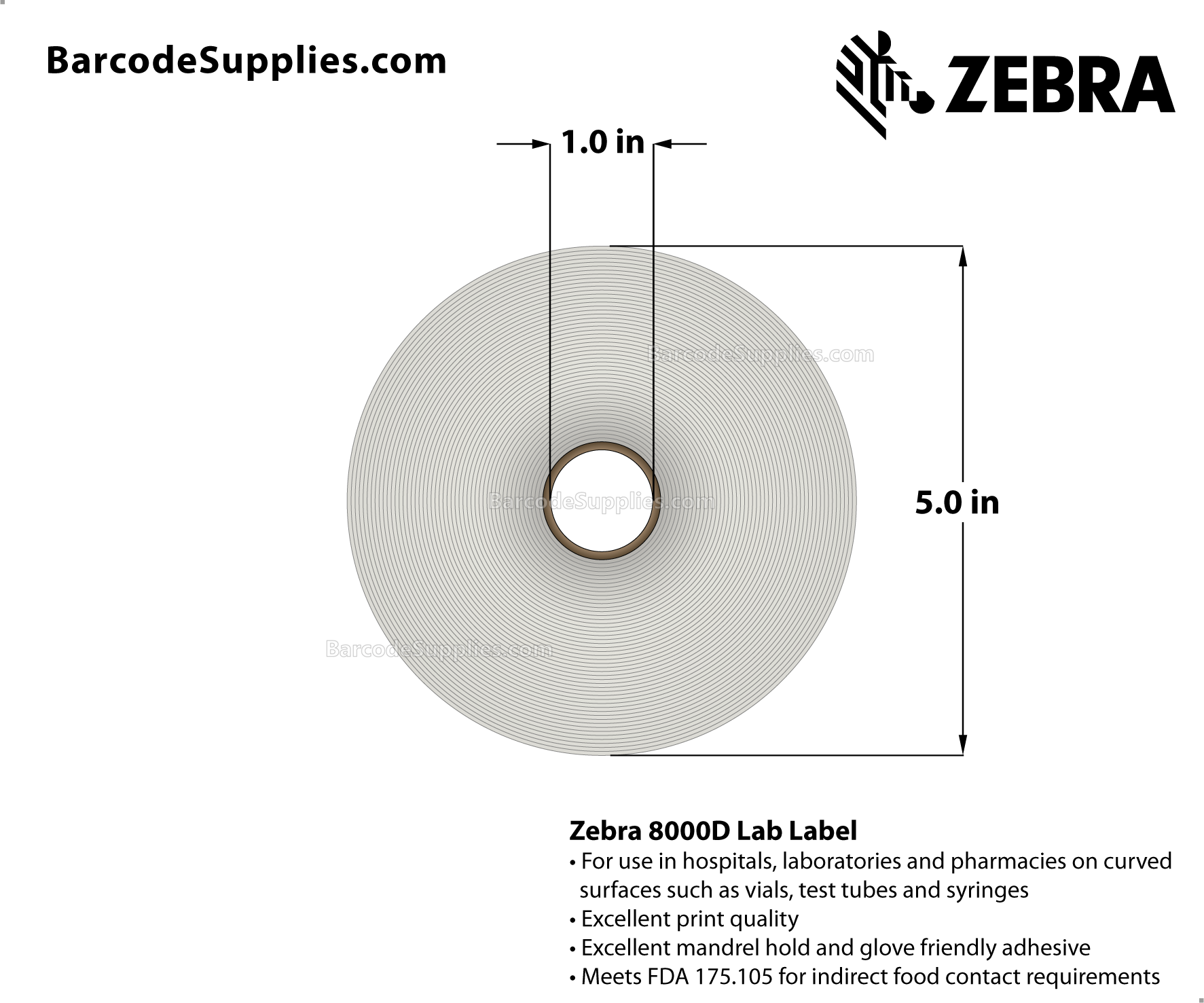 2 x 1.9375 Direct Thermal White 8000D Lab Labels With Permanent Adhesive - Slits through facestock create three labels: (2) 1x0.9375 labels and (2) 2x1 labels - Perforated - 1000 Labels Per Roll - Carton Of 6 Rolls - 6000 Labels Total - MPN: 10025482