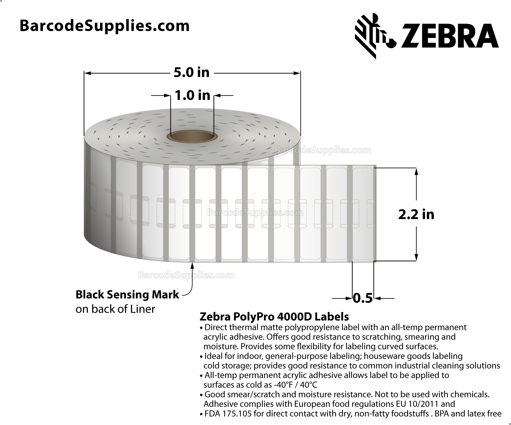 2.2 x 0.5 Direct Thermal White PolyPro 4000D (Jewelry Butterfly Label with flaps) Labels With All-Temp Adhesive - Not Perforated - 4400 Labels Per Roll - Carton Of 6 Rolls - 26400 Labels Total - MPN: 10010062
