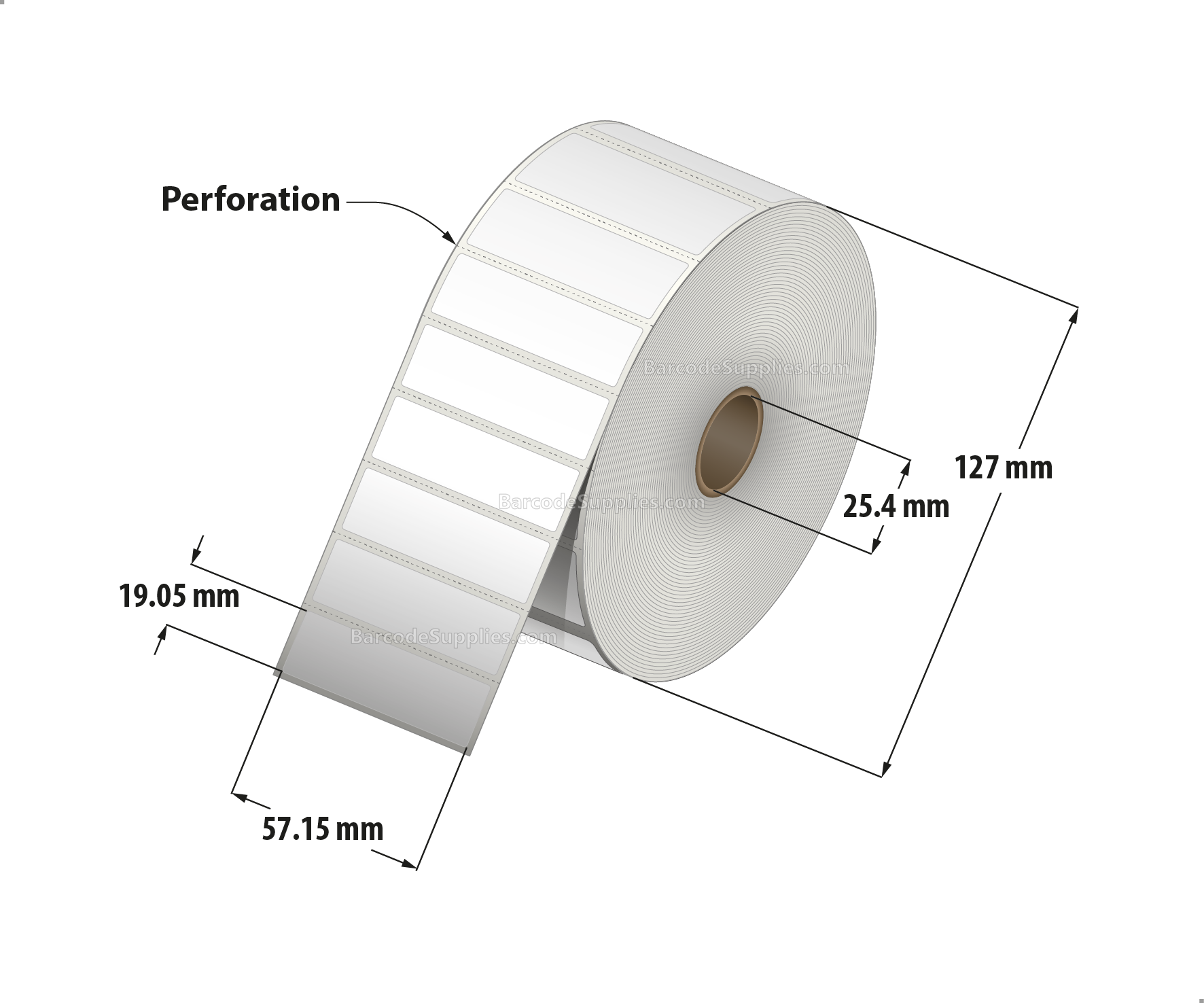 2.25 x 0.75 Thermal Transfer White Labels With Permanent Acrylic Adhesive - Perforated - 3000 Labels Per Roll - Carton Of 4 Rolls - 12000 Labels Total - MPN: TH22575-15PTT