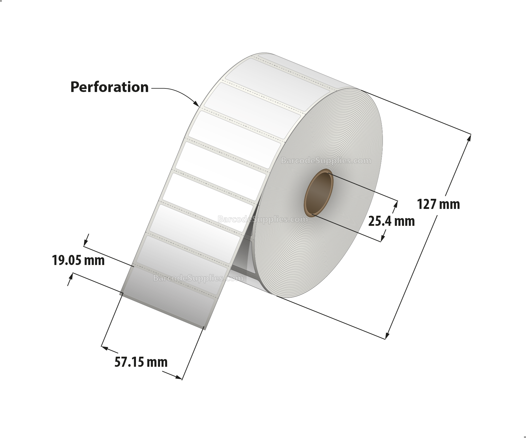 2.25 x 0.75 Direct Thermal White Labels With Permanent Acrylic Adhesive - Perforated - 3000 Labels Per Roll - Carton Of 4 Rolls - 12000 Labels Total - MPN: DT22575-15PDT