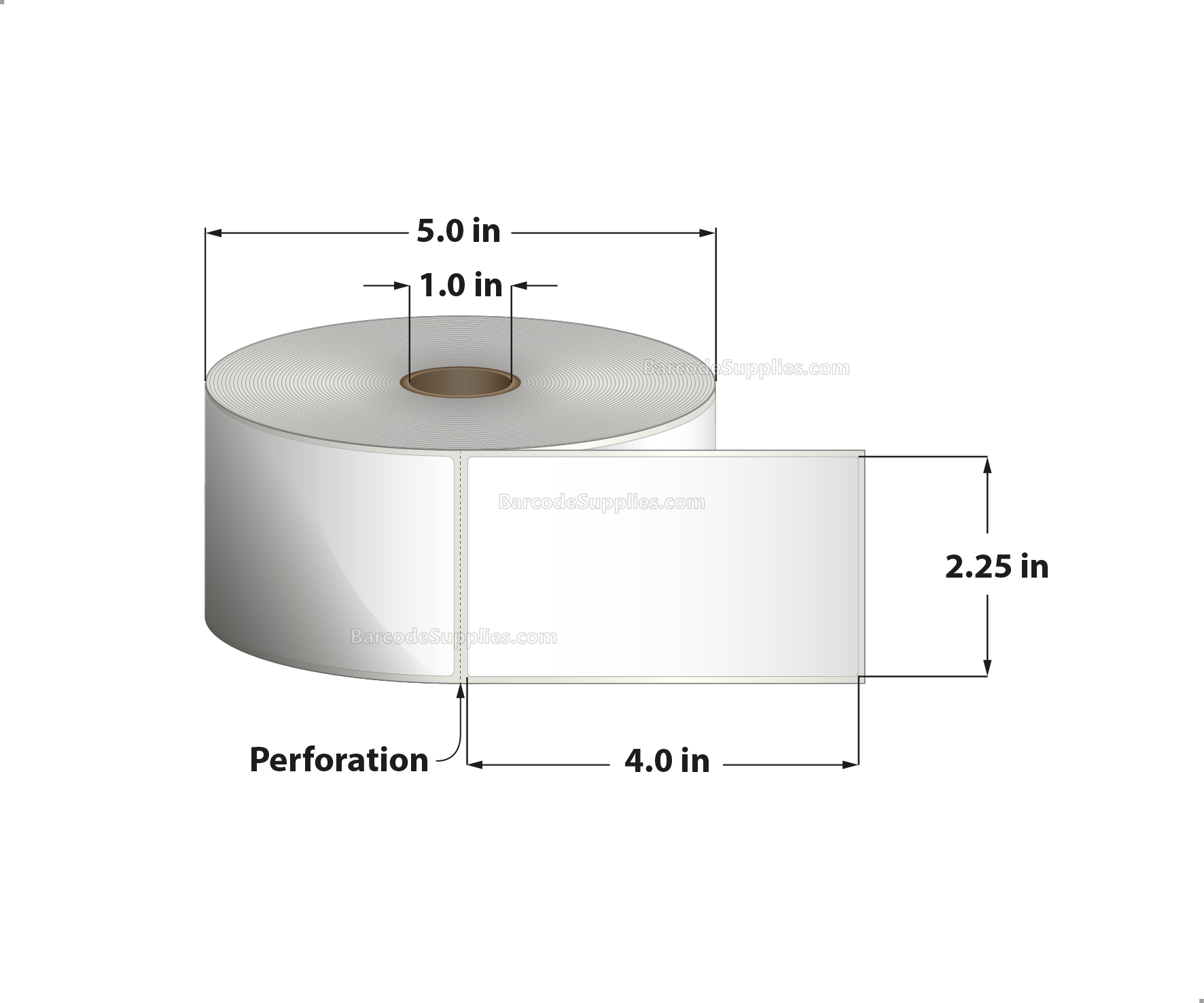 2.25 x 4 Thermal Transfer White Labels With Permanent Acrylic Adhesive - Perforated - 700 Labels Per Roll - Carton Of 4 Rolls - 2800 Labels Total - MPN: TH2254-15PTT